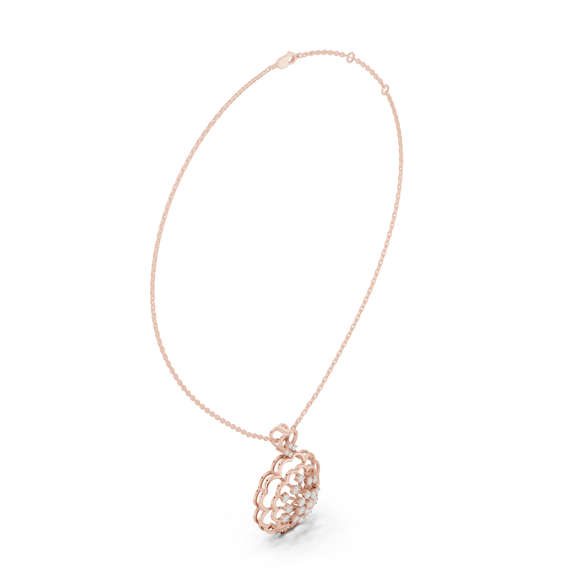 Floral Heart Diamond Pendant in 14K Rose Gold