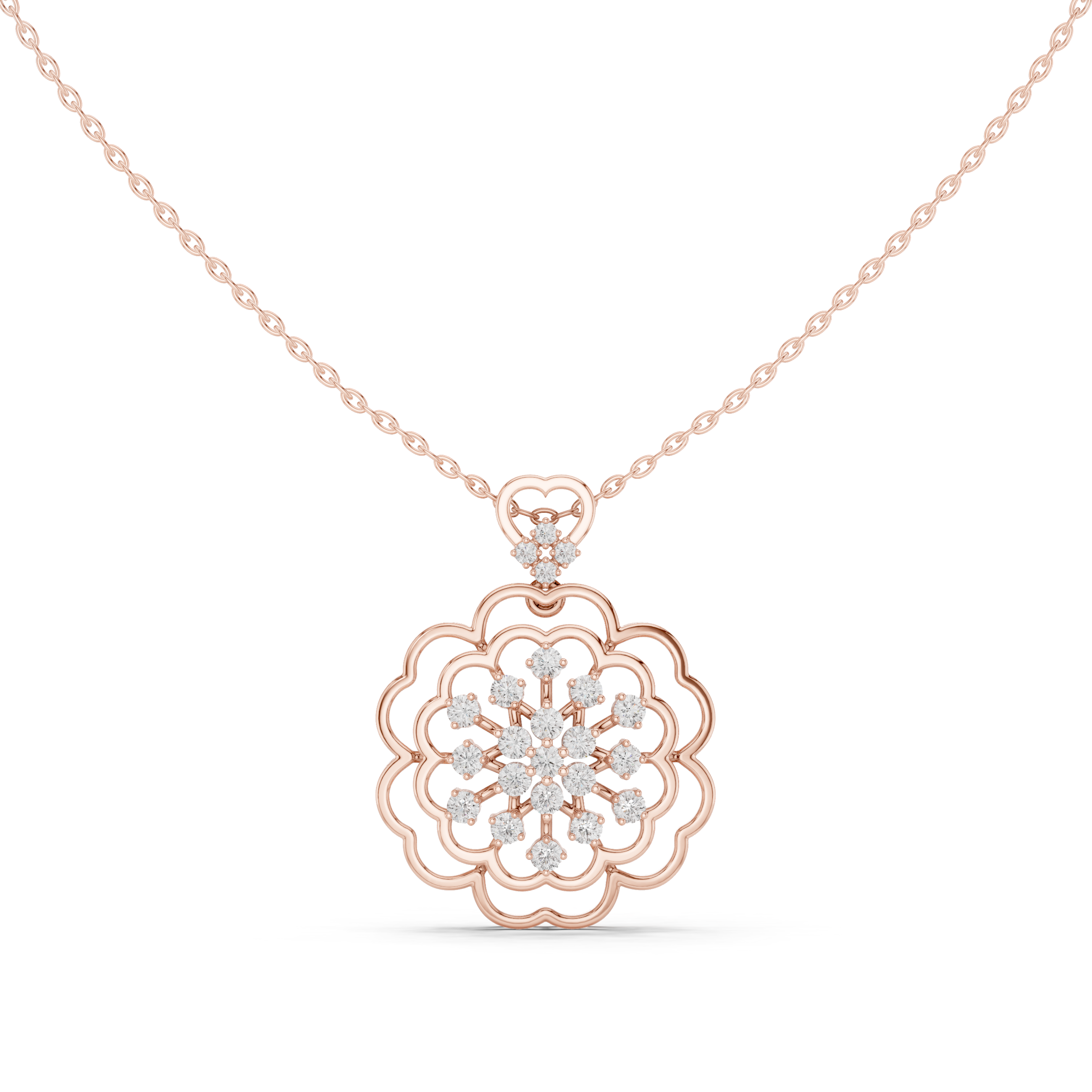 Floral Heart Diamond Pendant in 14K Rose Gold