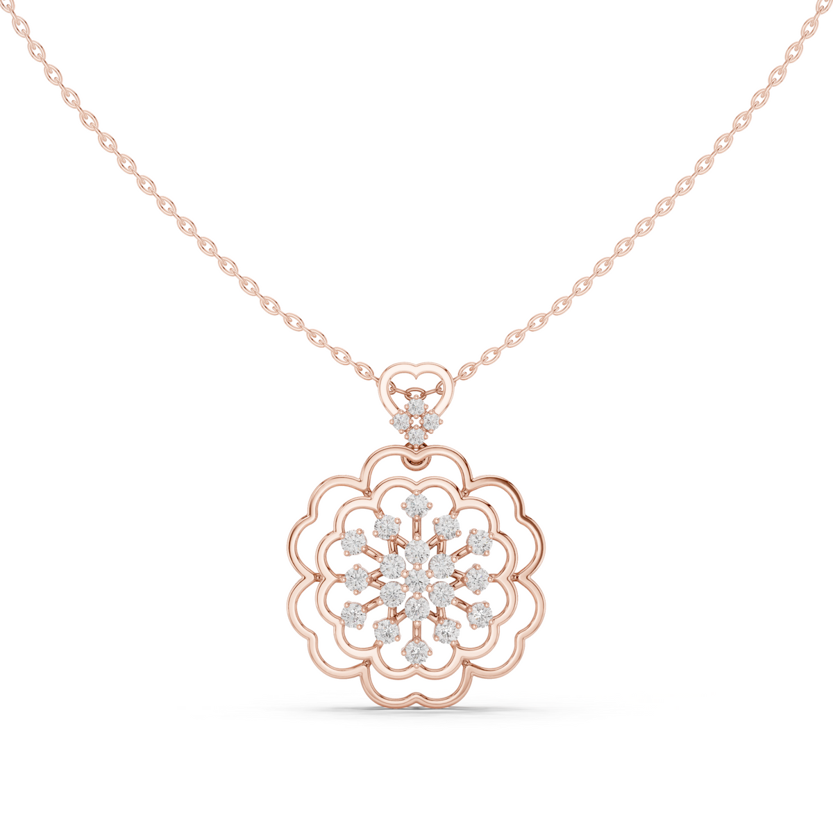 Floral Heart Diamond Pendant in 14K Rose Gold