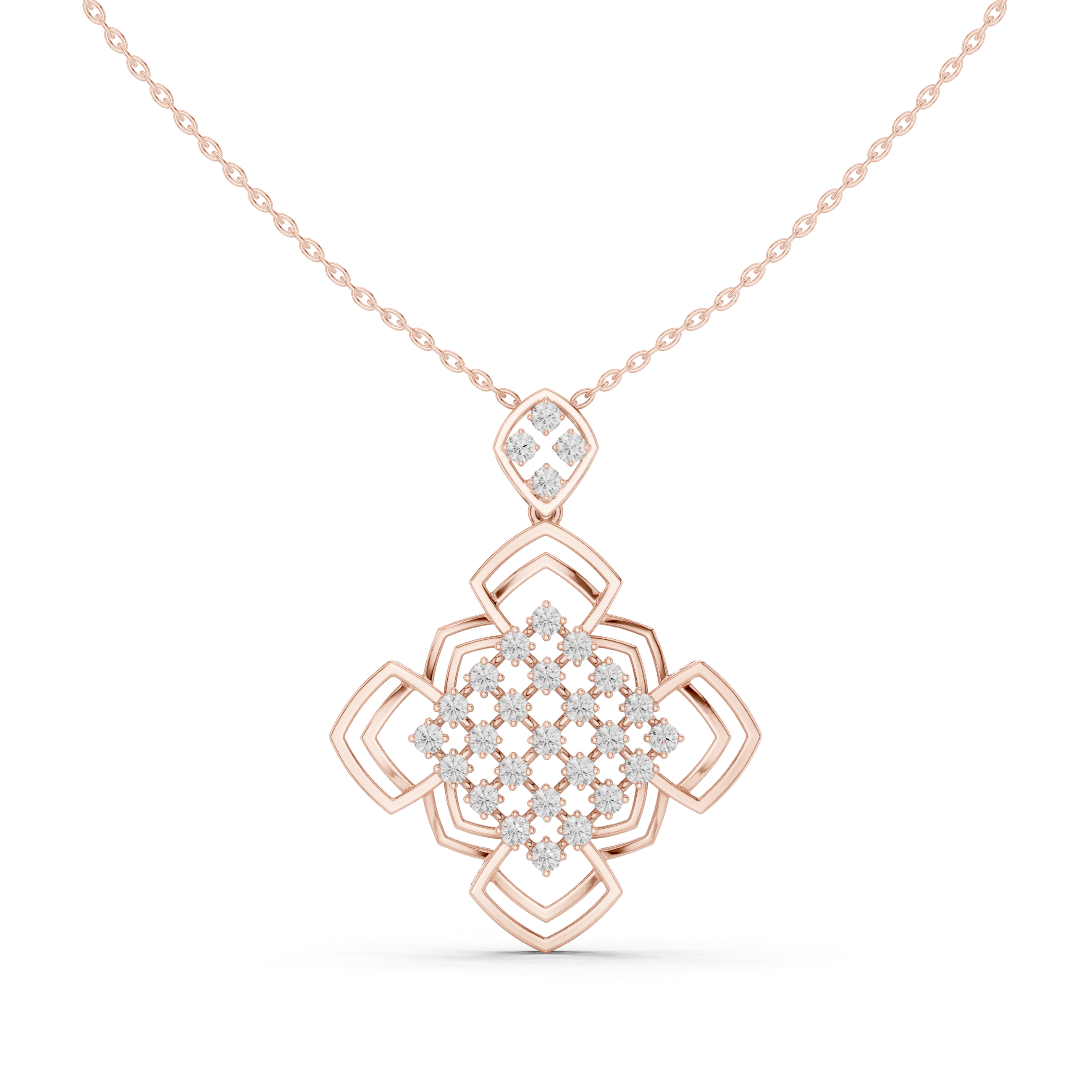 Luxury Geometric Floral Lab-Grown Diamond Pendant in 18K Gold