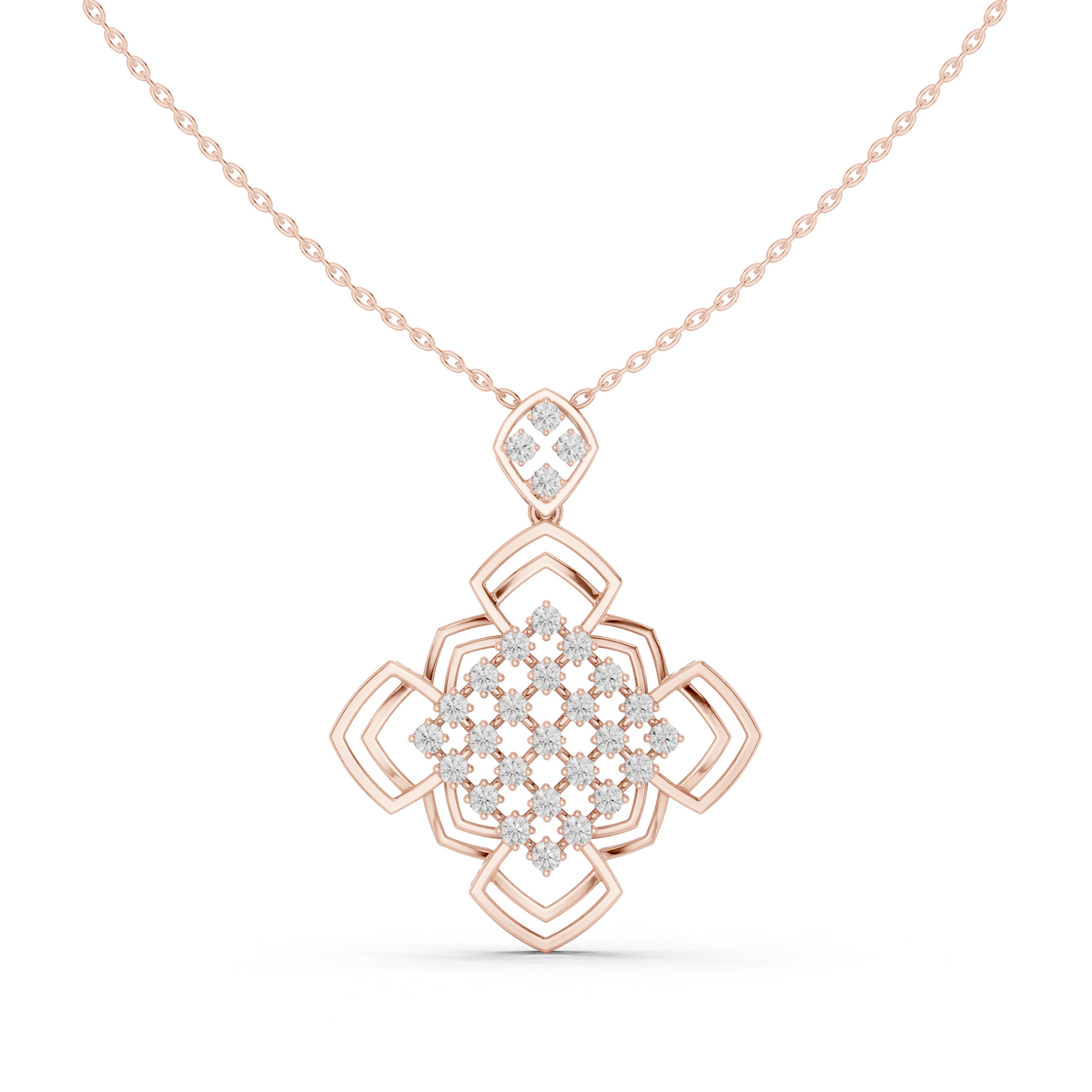 Luxury Geometric Floral Lab-Grown Diamond Pendant in 18K Gold