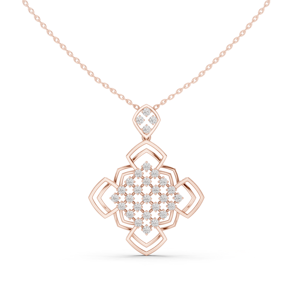 Luxury Geometric Floral Lab-Grown Diamond Pendant in 18K Gold