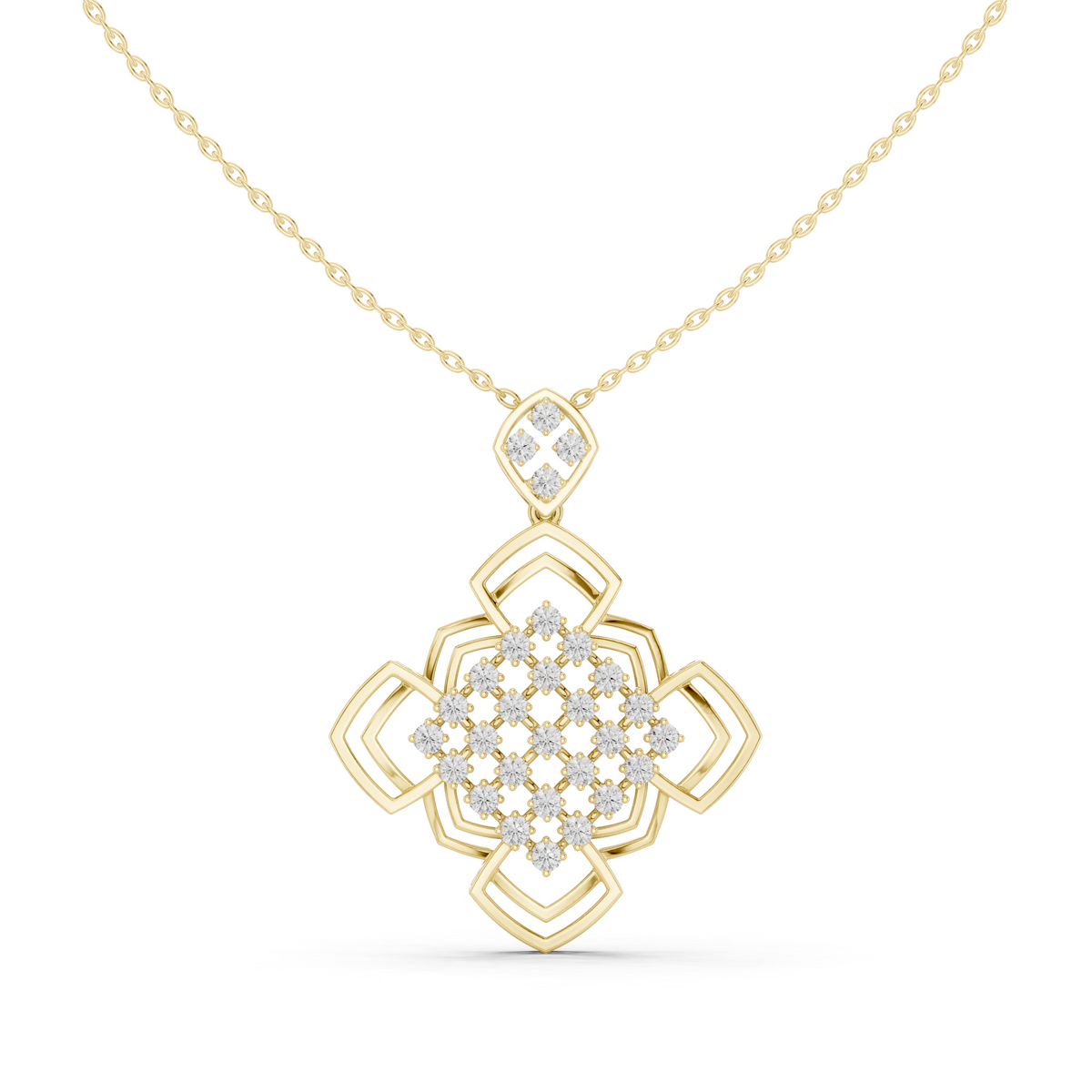 Luxury Geometric Floral Lab-Grown Diamond Pendant in 18K Gold