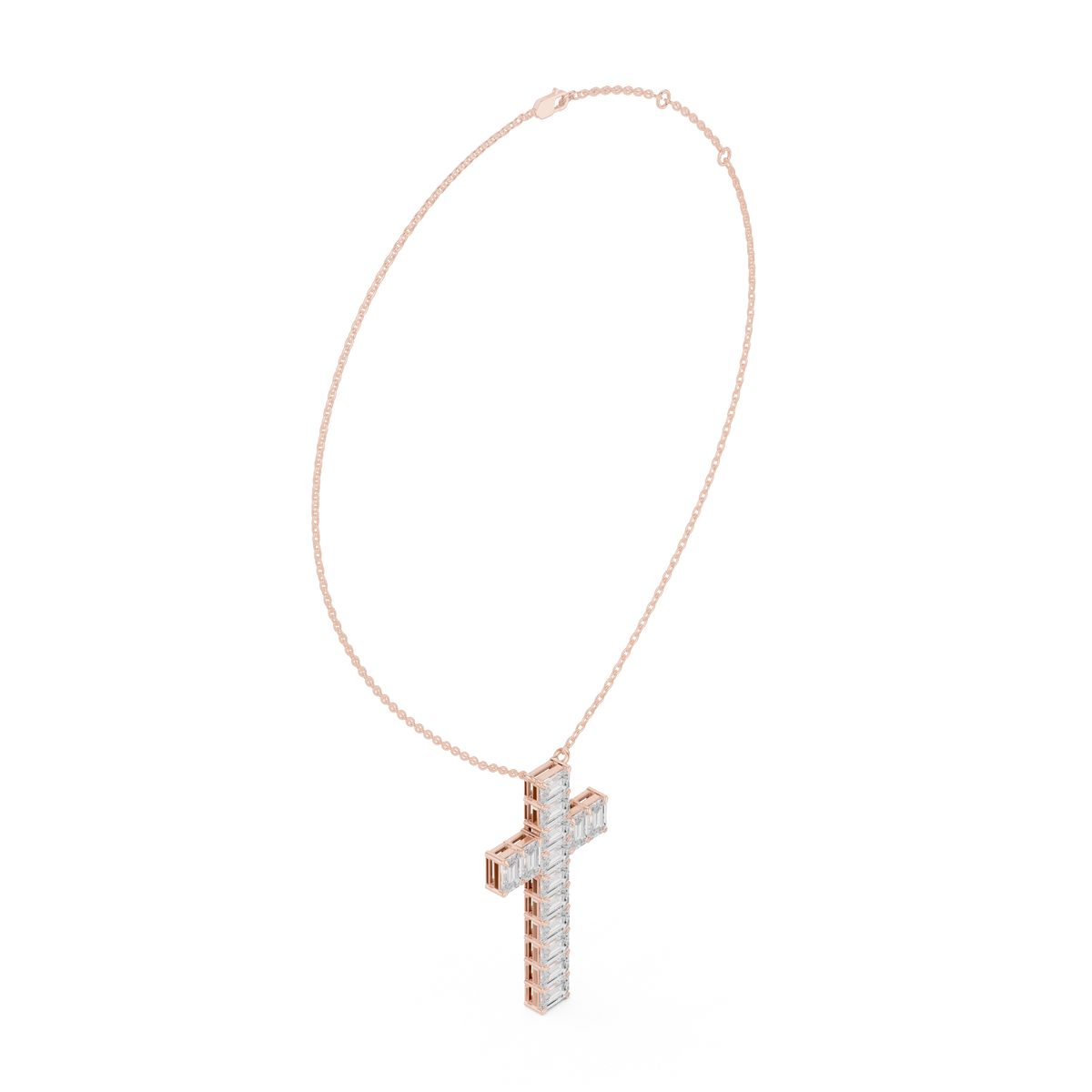 Emerald Cut Diamond Cross Pendant in 18K Gold