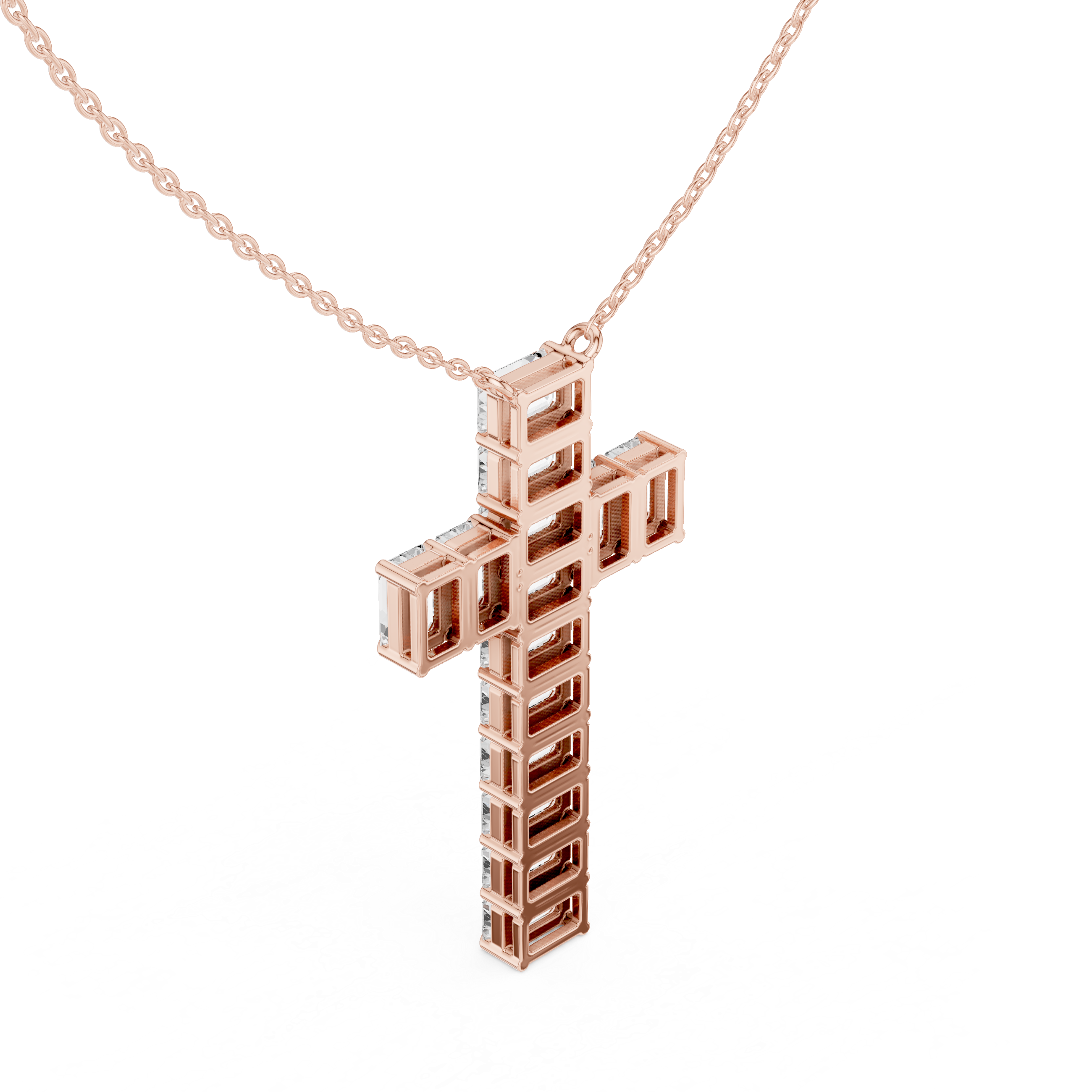 Emerald Cut Diamond Cross Pendant in 18K Gold