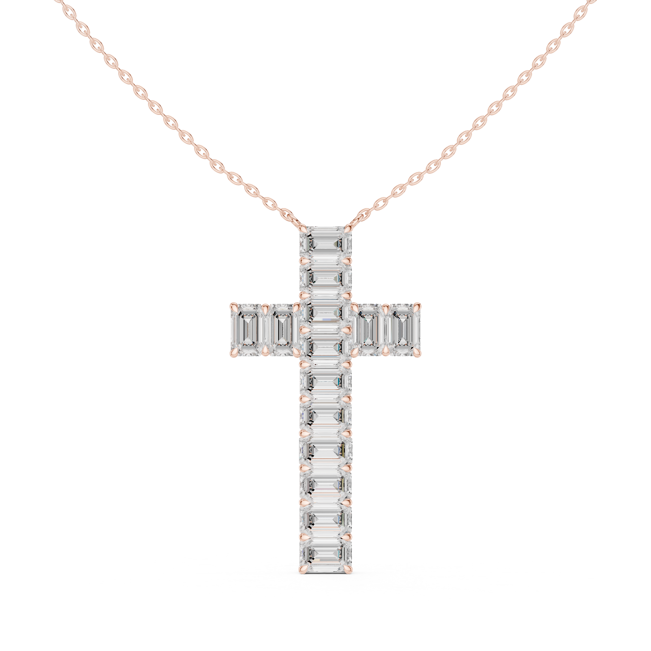 Emerald Cut Diamond Cross Pendant in 18K Gold