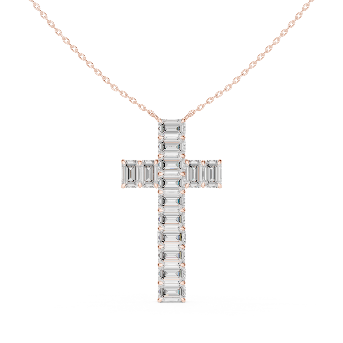 Emerald Cut Diamond Cross Pendant in 18K Gold
