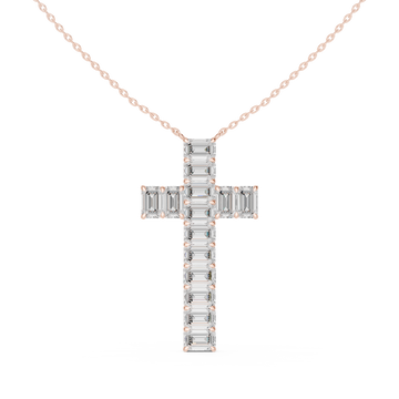 Emerald Cut Diamond Cross Pendant in 18K Gold