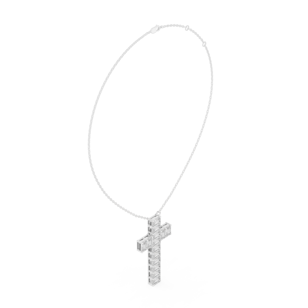 Emerald Cut Diamond Cross Pendant in 18K Gold