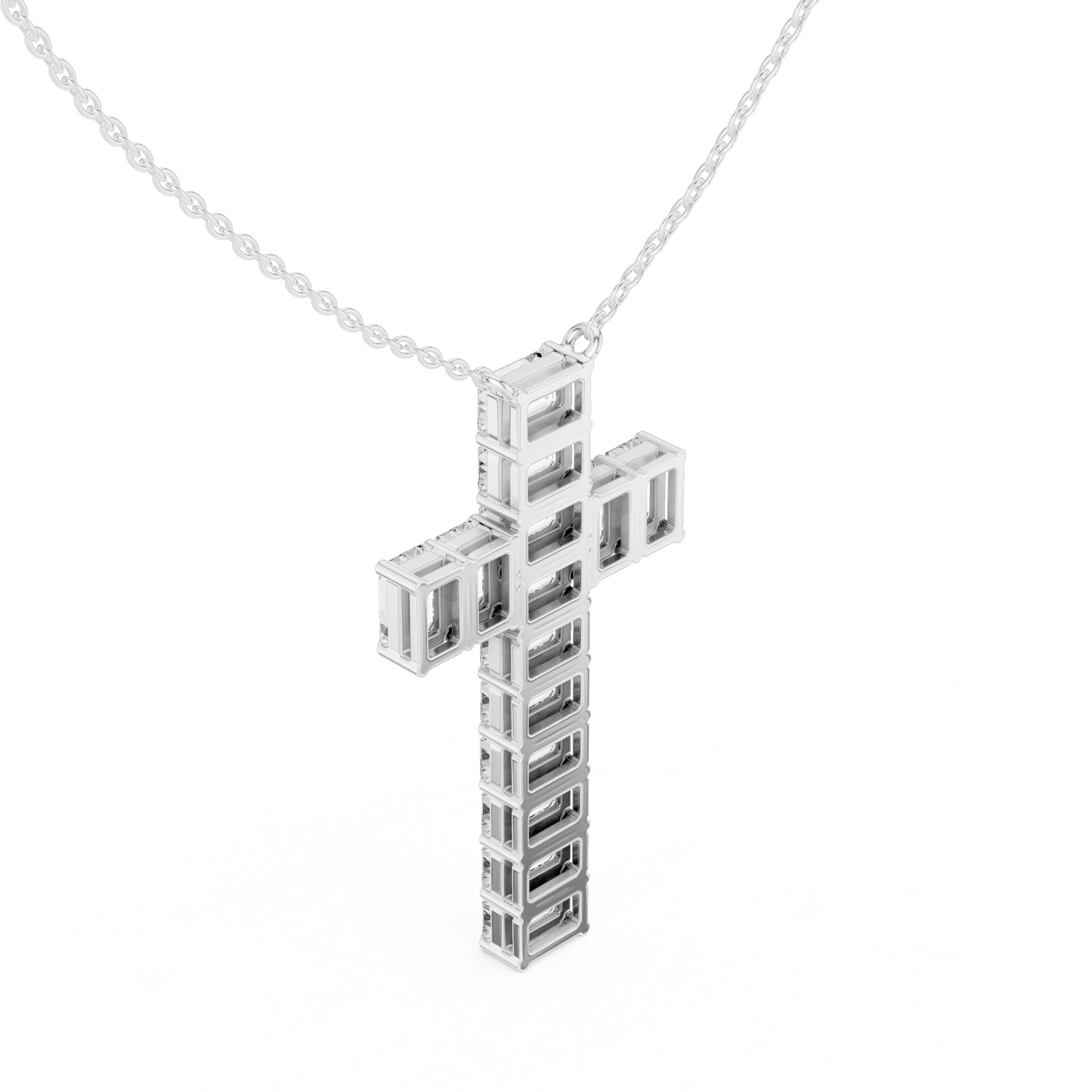 Emerald Cut Diamond Cross Pendant in 18K Gold