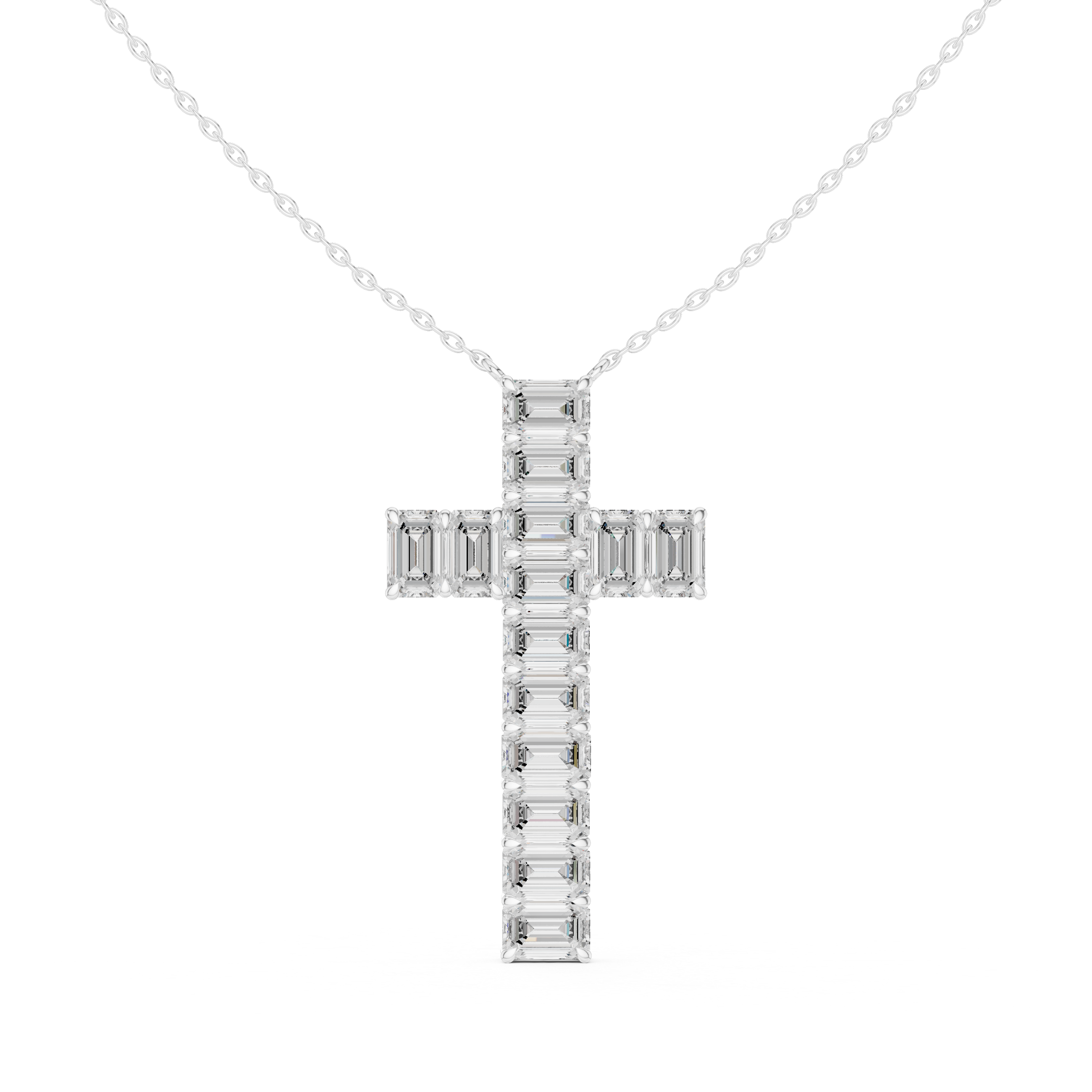 Emerald Cut Diamond Cross Pendant in 18K Gold