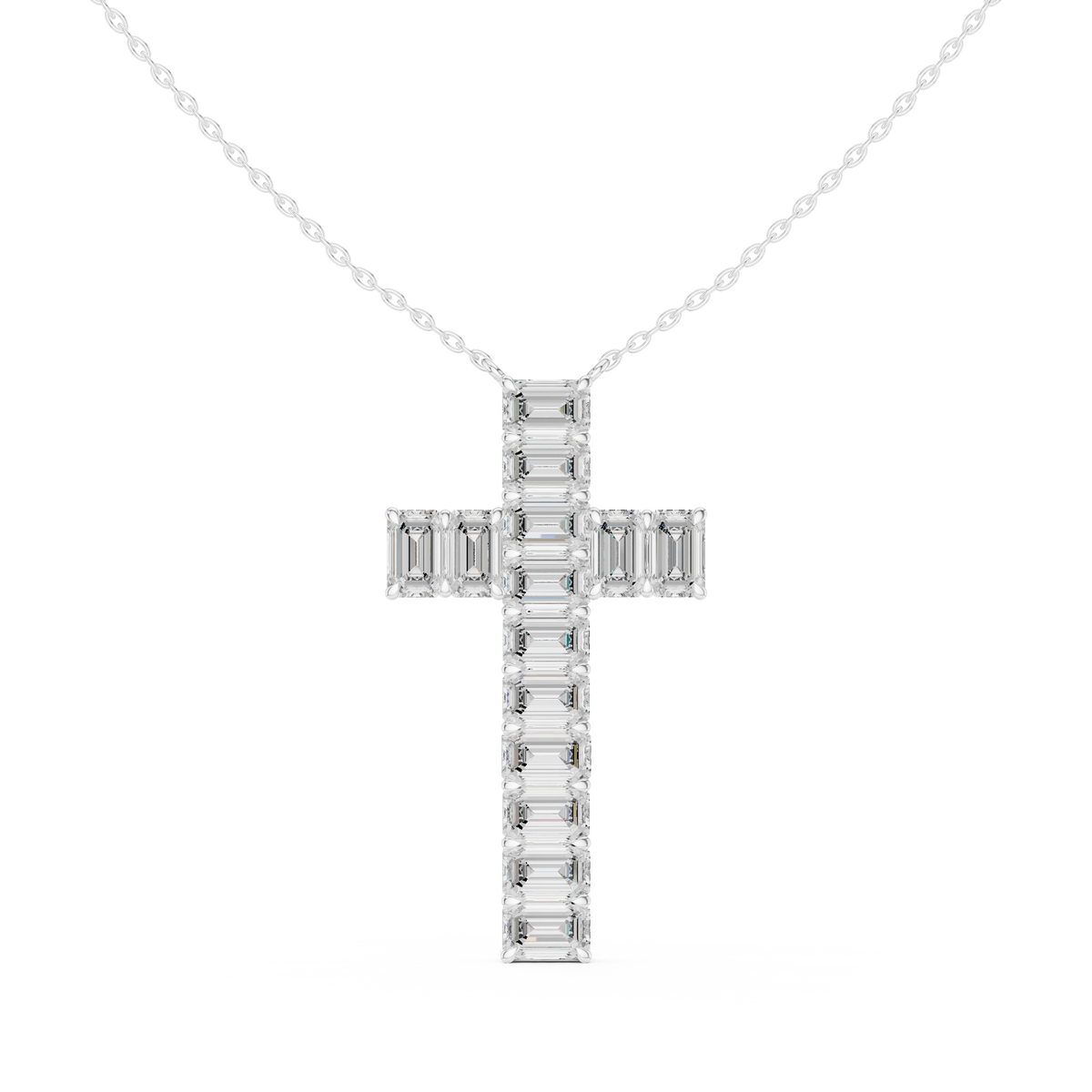 Emerald Cut Diamond Cross Pendant in 18K Gold