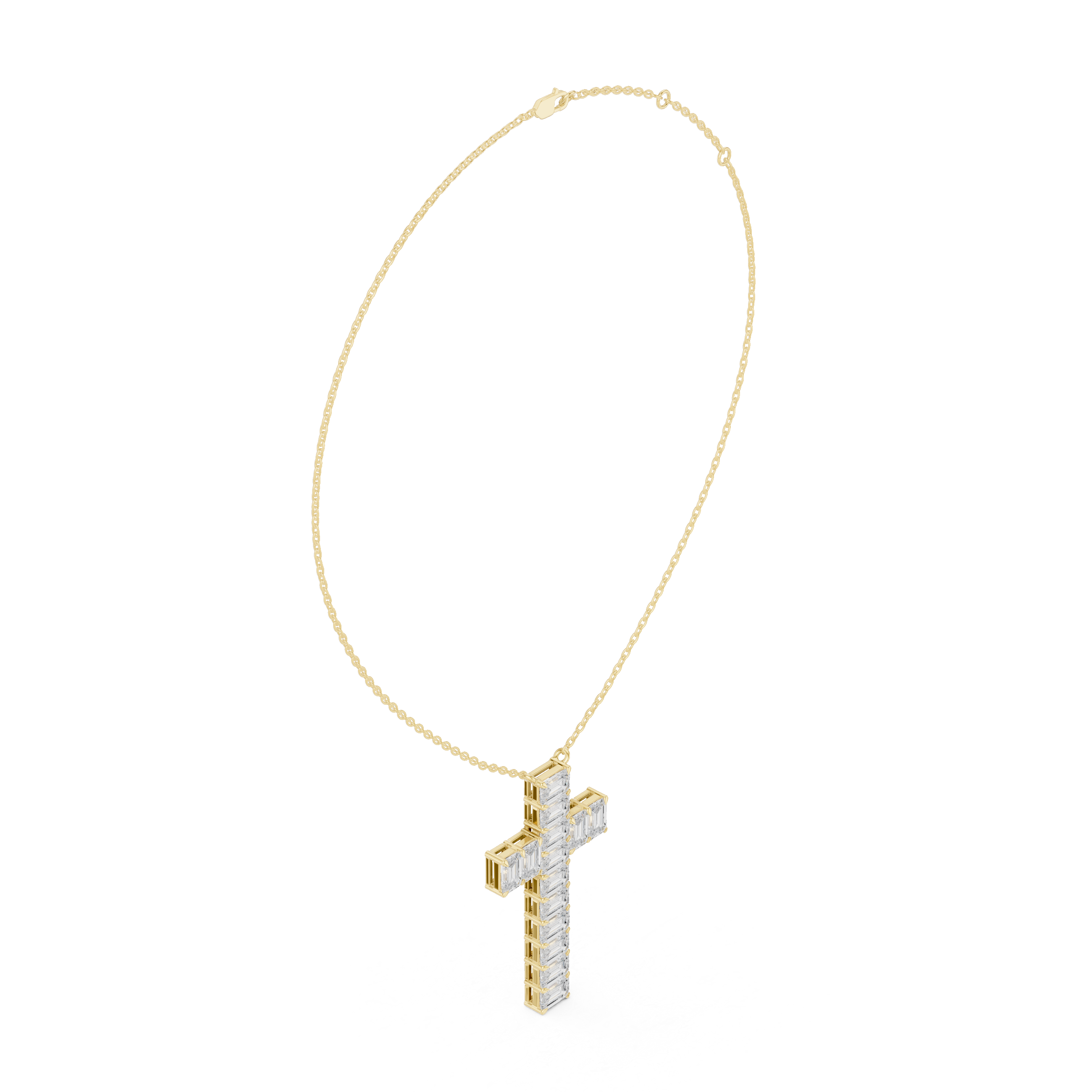 Emerald Cut Diamond Cross Pendant in 18K Gold