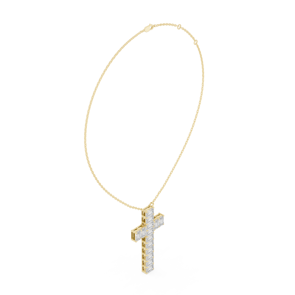 Emerald Cut Diamond Cross Pendant in 18K Gold