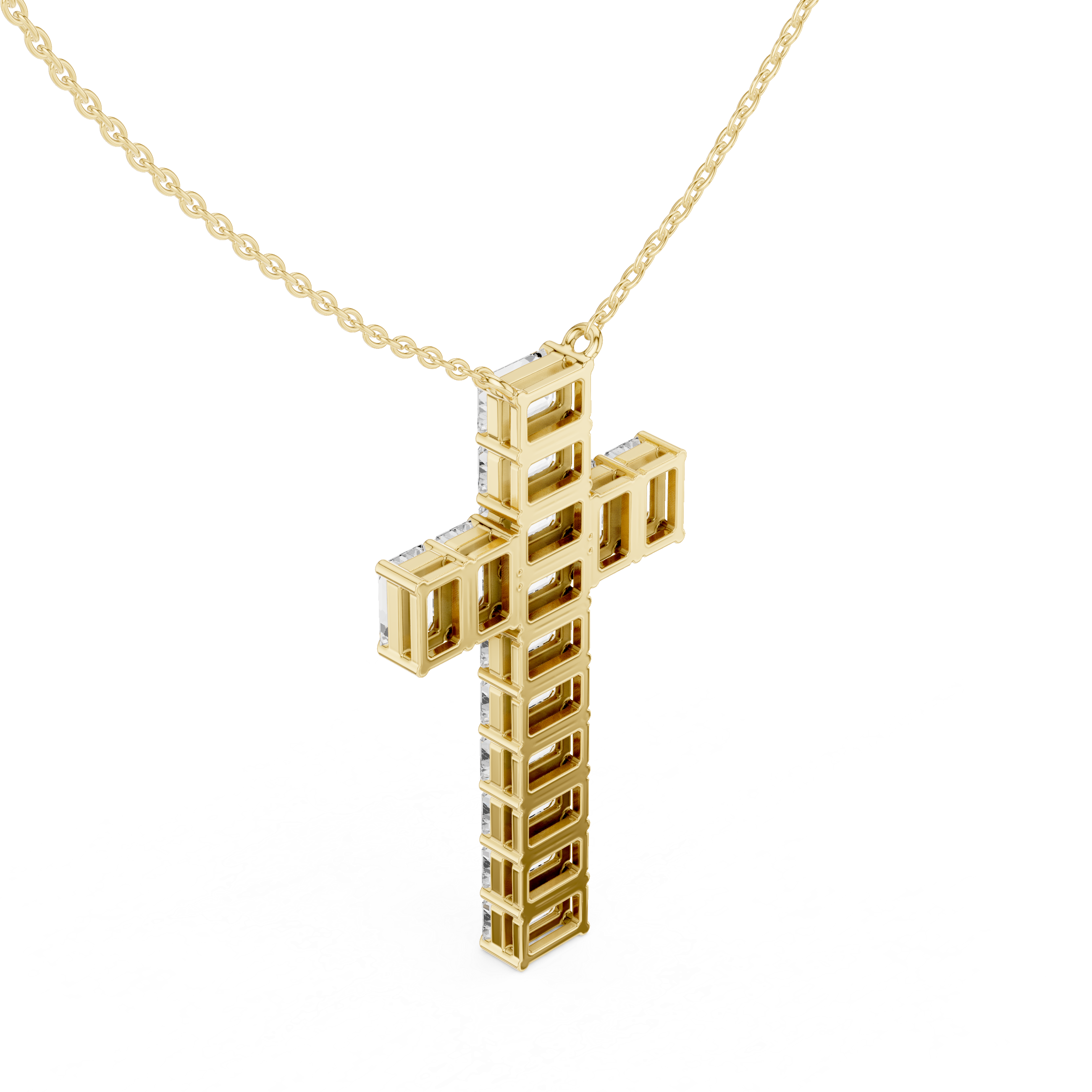 Emerald Cut Diamond Cross Pendant in 18K Gold
