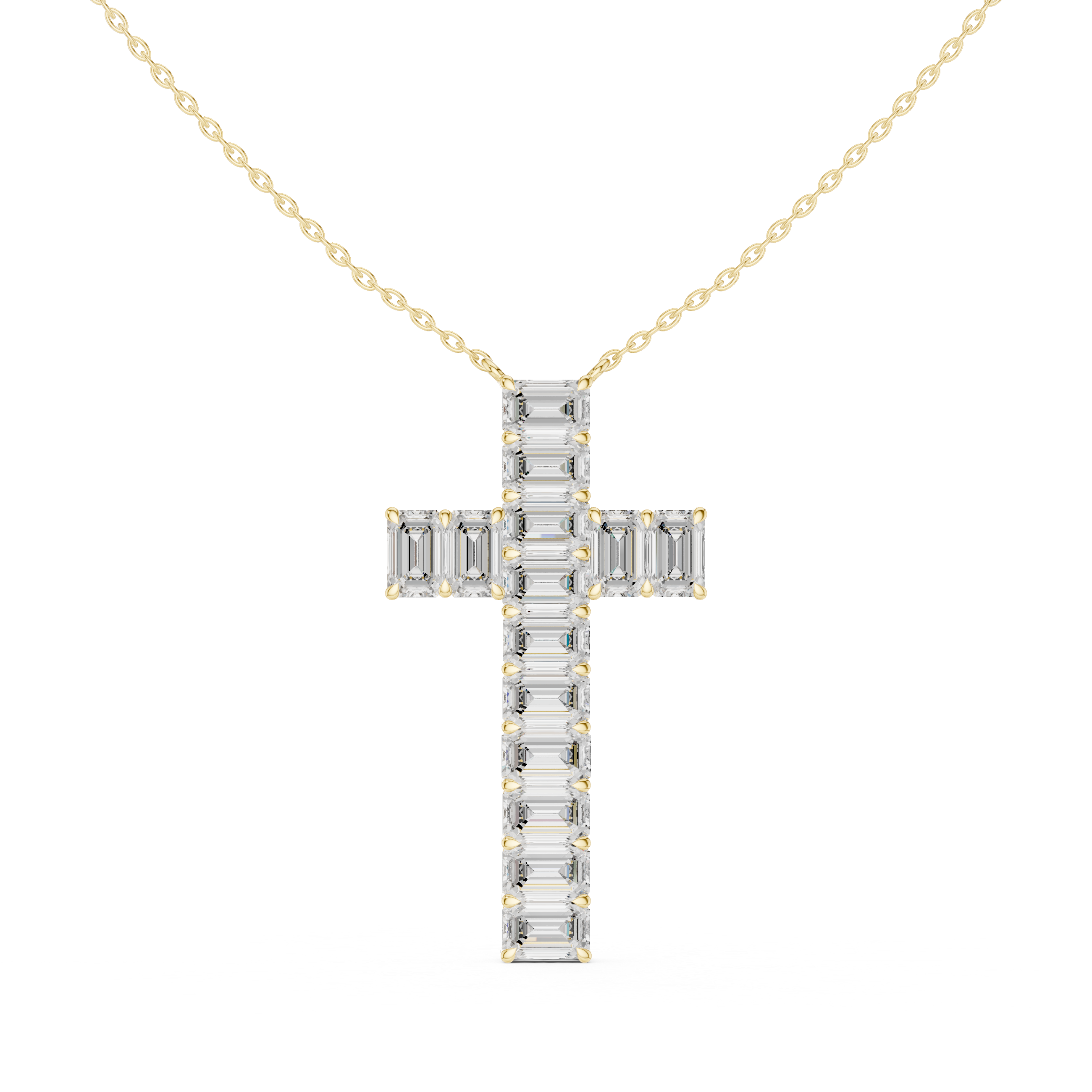 Emerald Cut Diamond Cross Pendant in 18K Gold