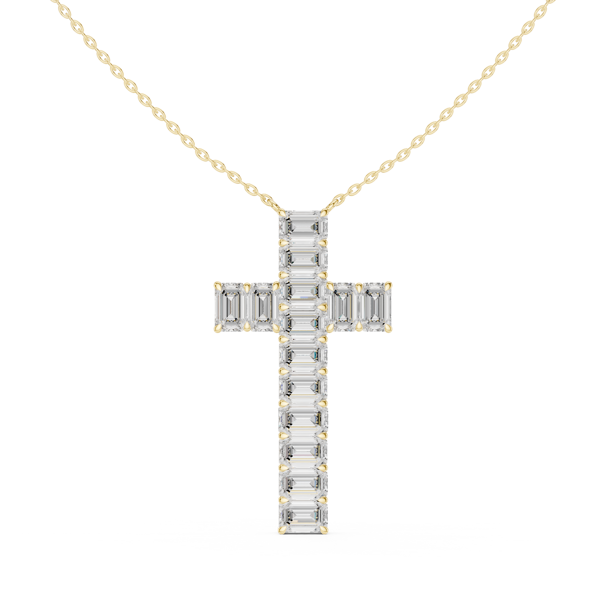 Emerald Cut Diamond Cross Pendant in 18K Gold