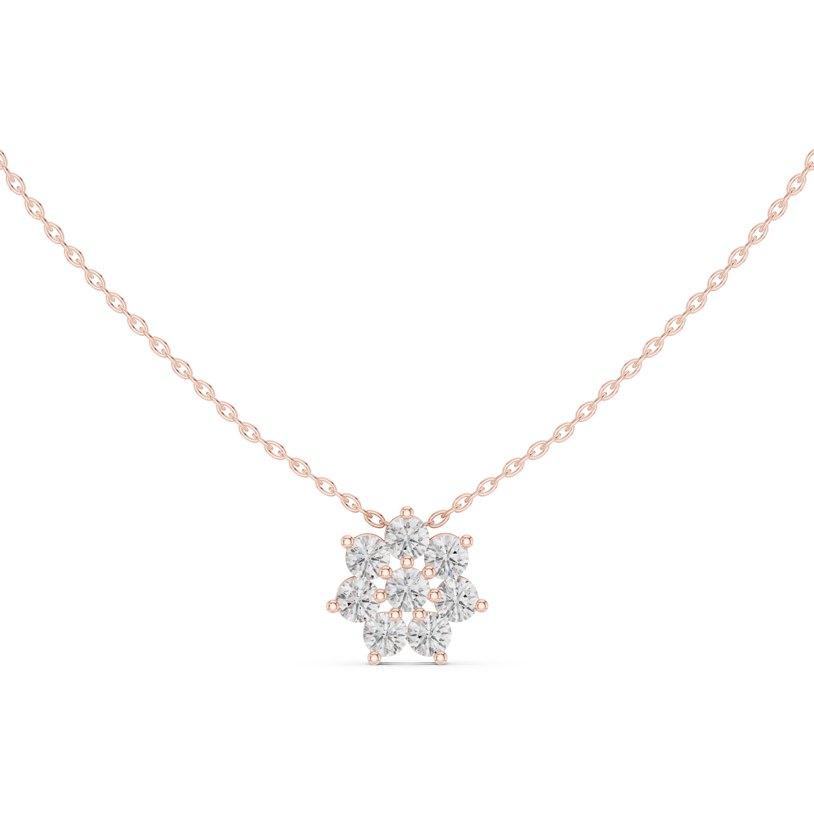 Elegant Round Diamond Floral Pendant Necklace in Fine Gold