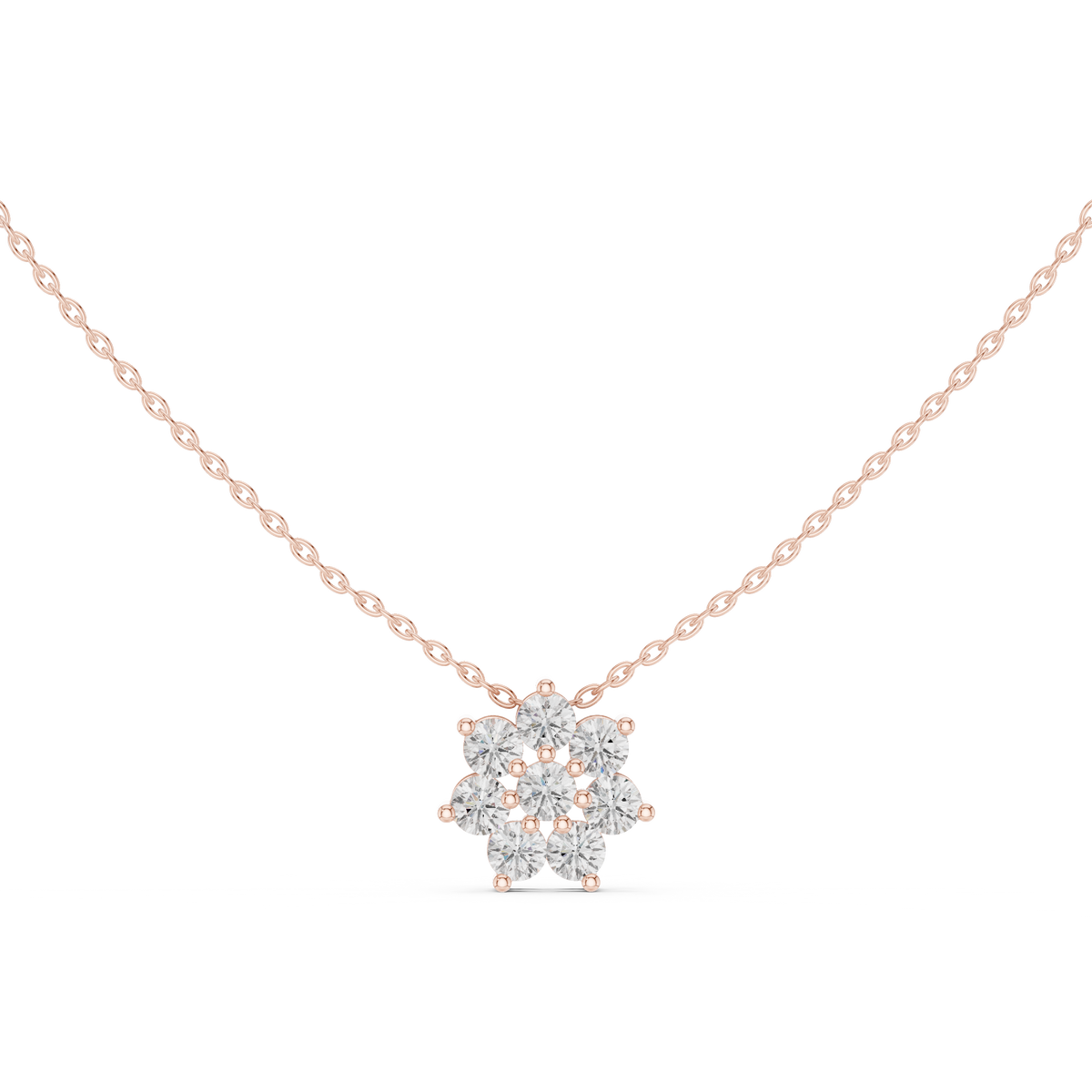 Elegant Round Diamond Floral Pendant Necklace in Fine Gold