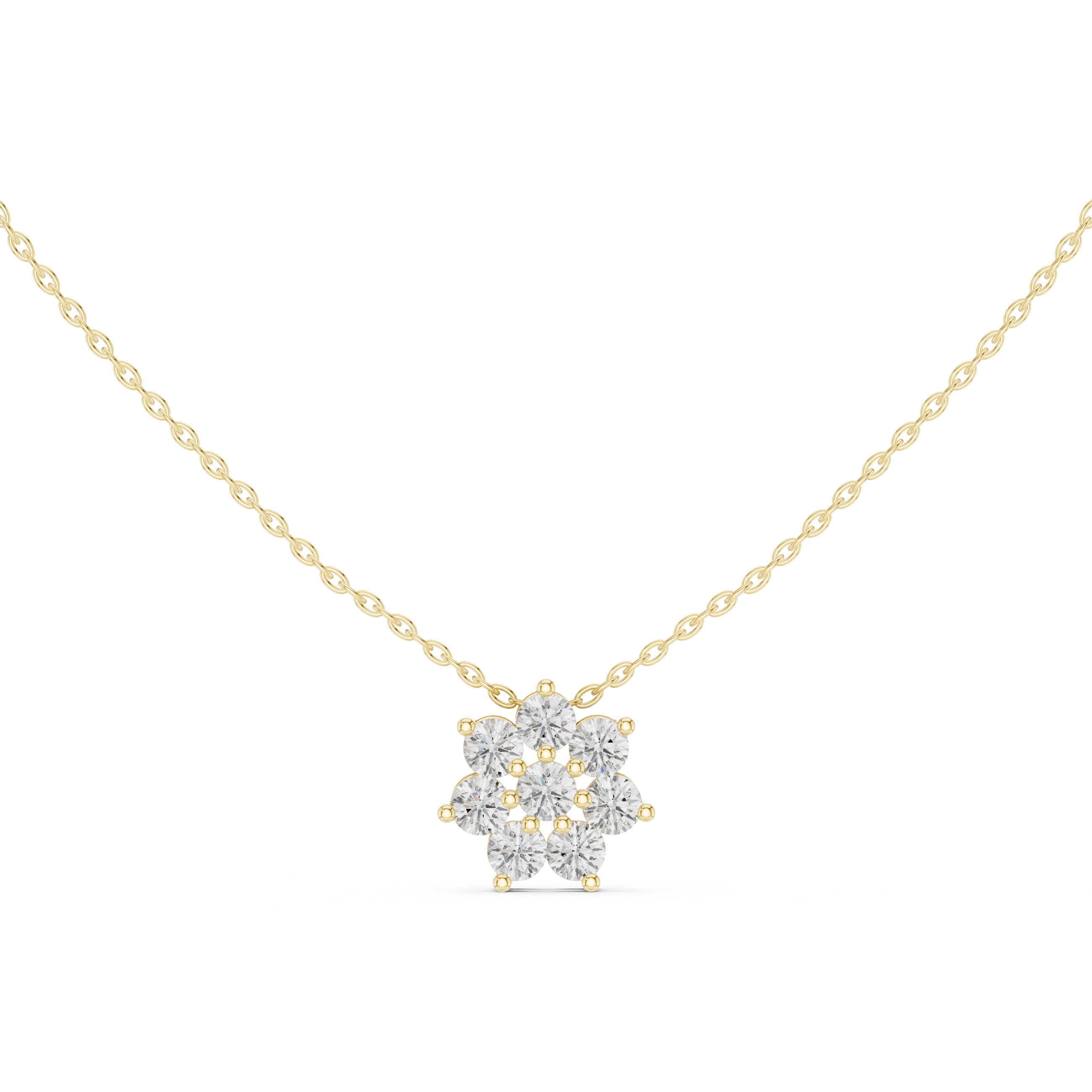 Elegant Round Diamond Floral Pendant Necklace in Fine Gold