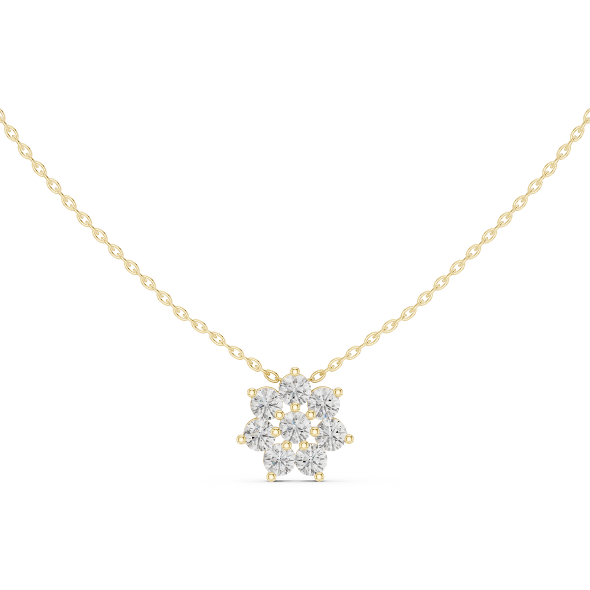 Elegant Round Diamond Floral Pendant Necklace in Fine Gold