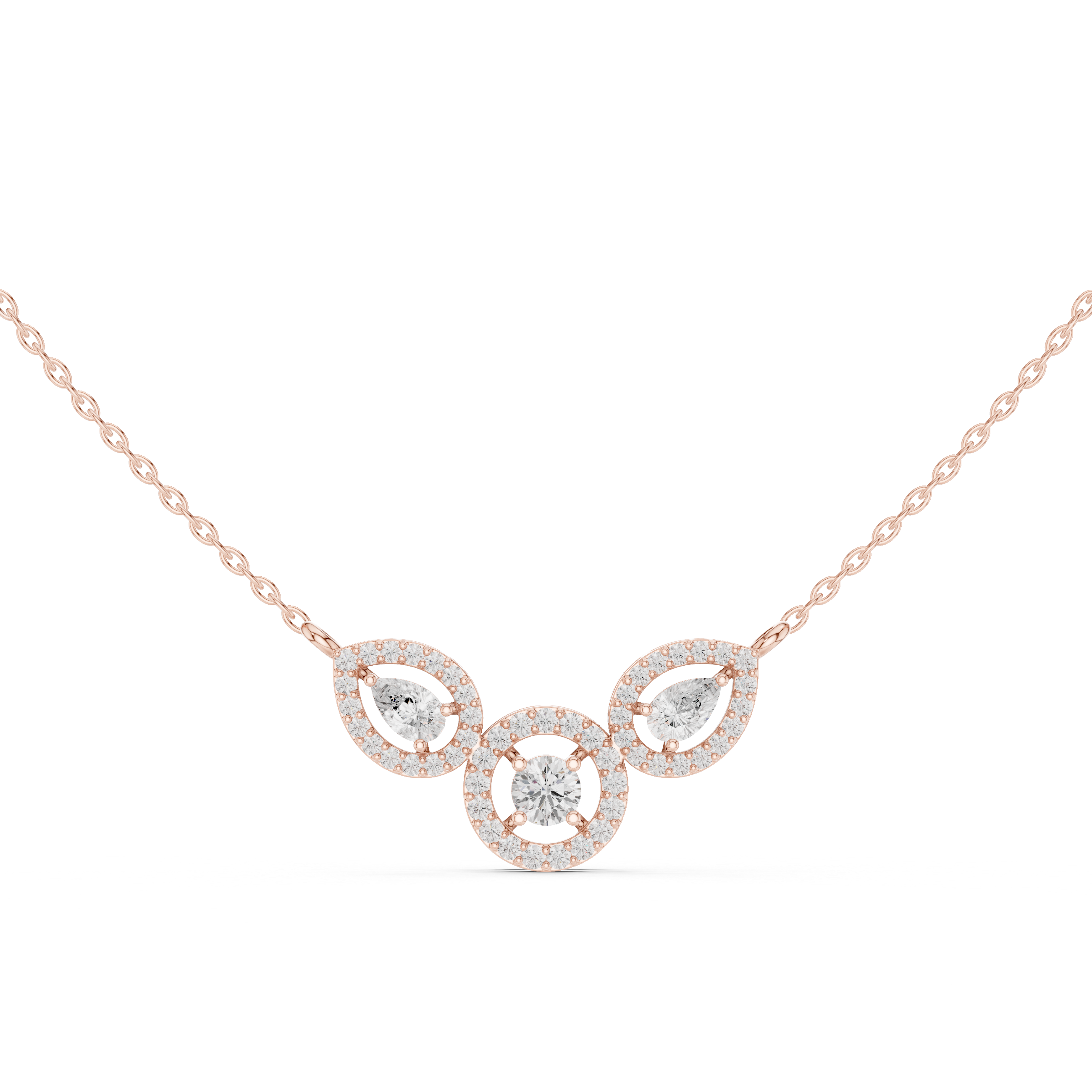 Triple Teardrop Diamond Cluster Pendant Necklace in Fine Gold