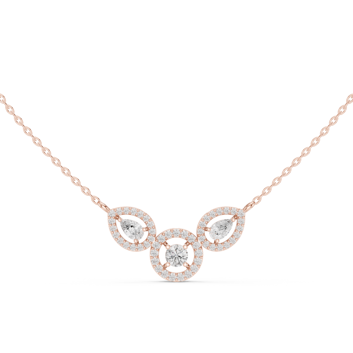 Triple Teardrop Diamond Cluster Pendant Necklace in Fine Gold