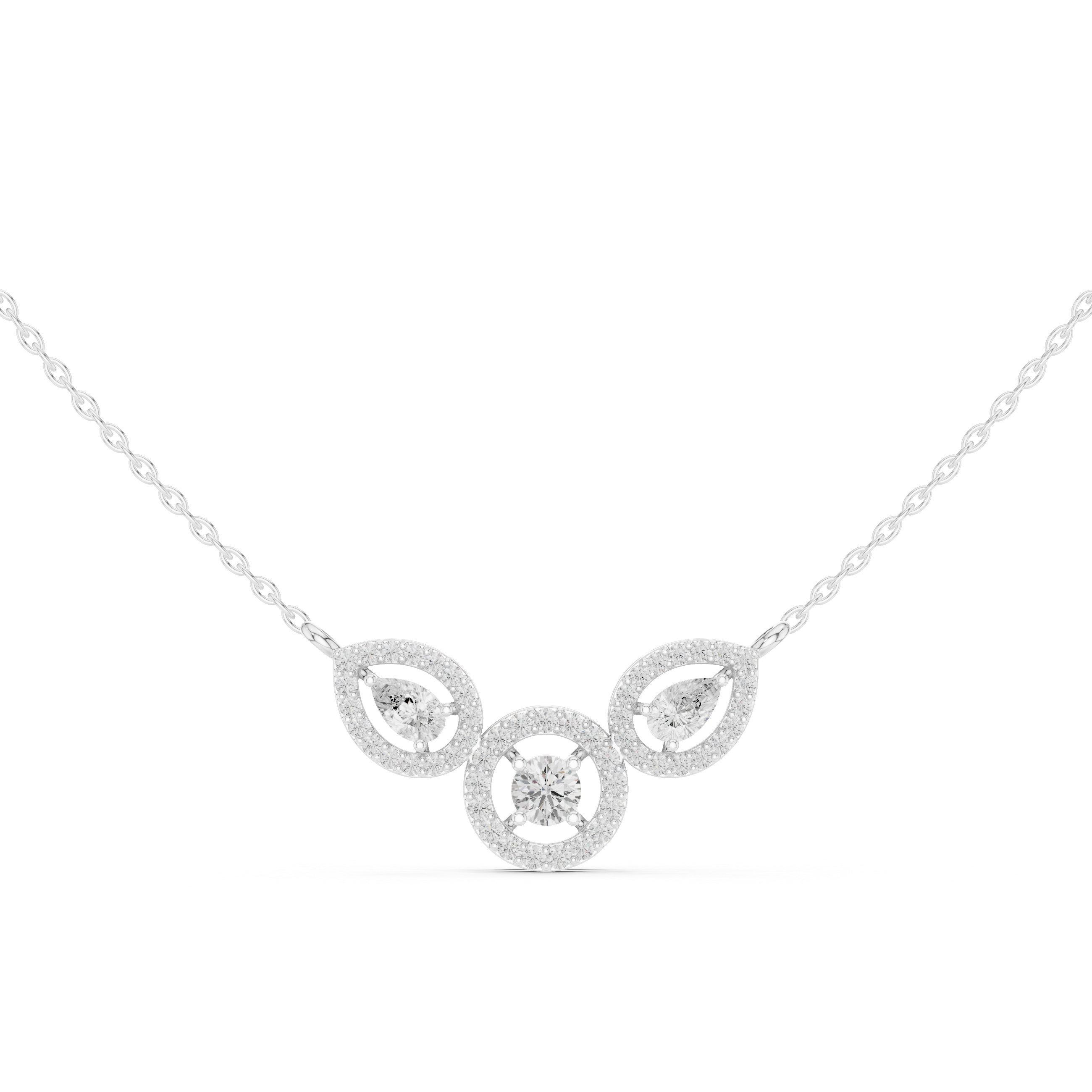 Triple Teardrop Diamond Cluster Pendant Necklace in Fine Gold