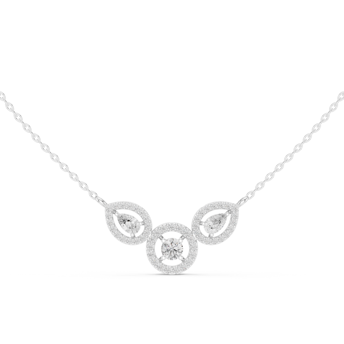 Triple Teardrop Diamond Cluster Pendant Necklace in Fine Gold