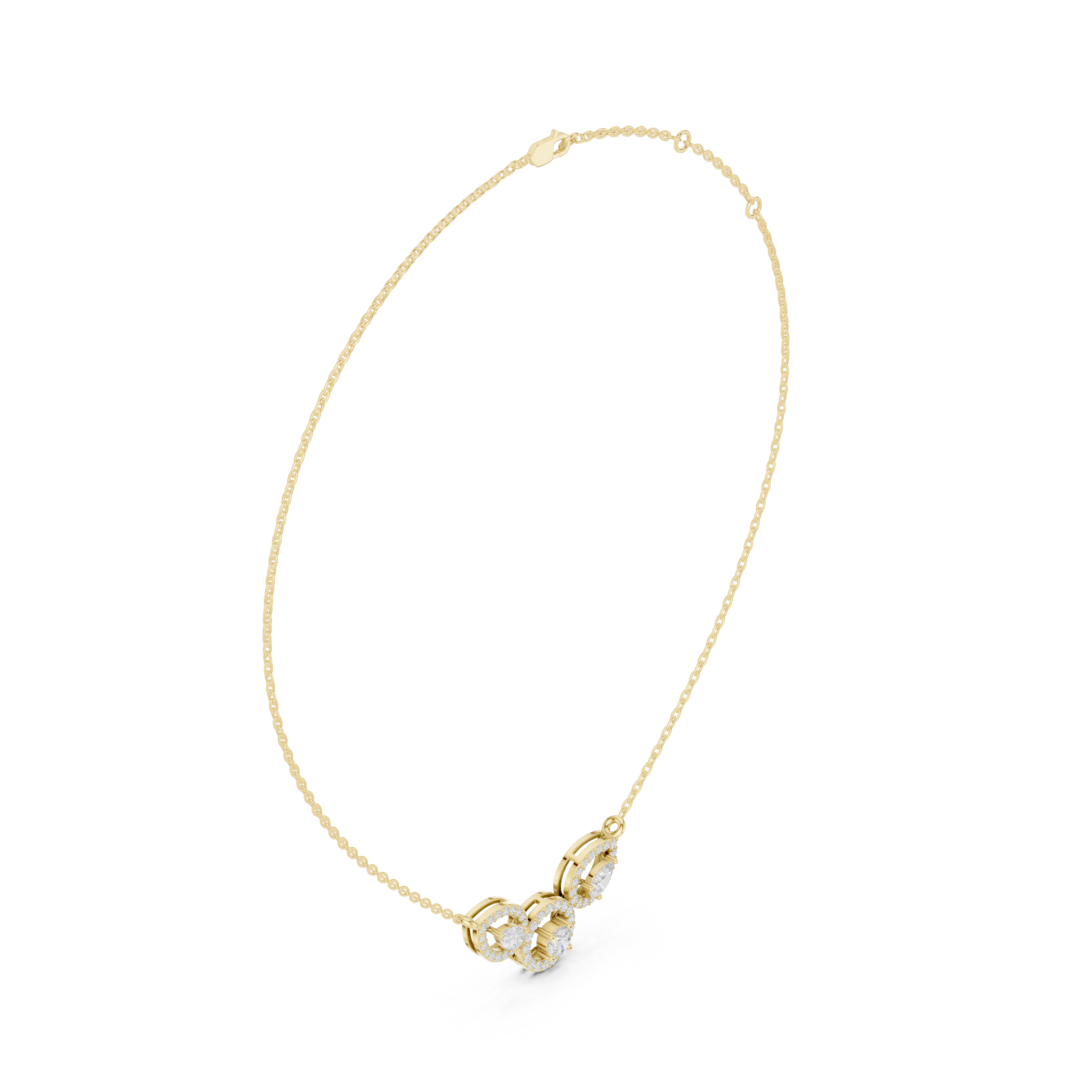 Triple Teardrop Diamond Cluster Pendant Necklace in Fine Gold