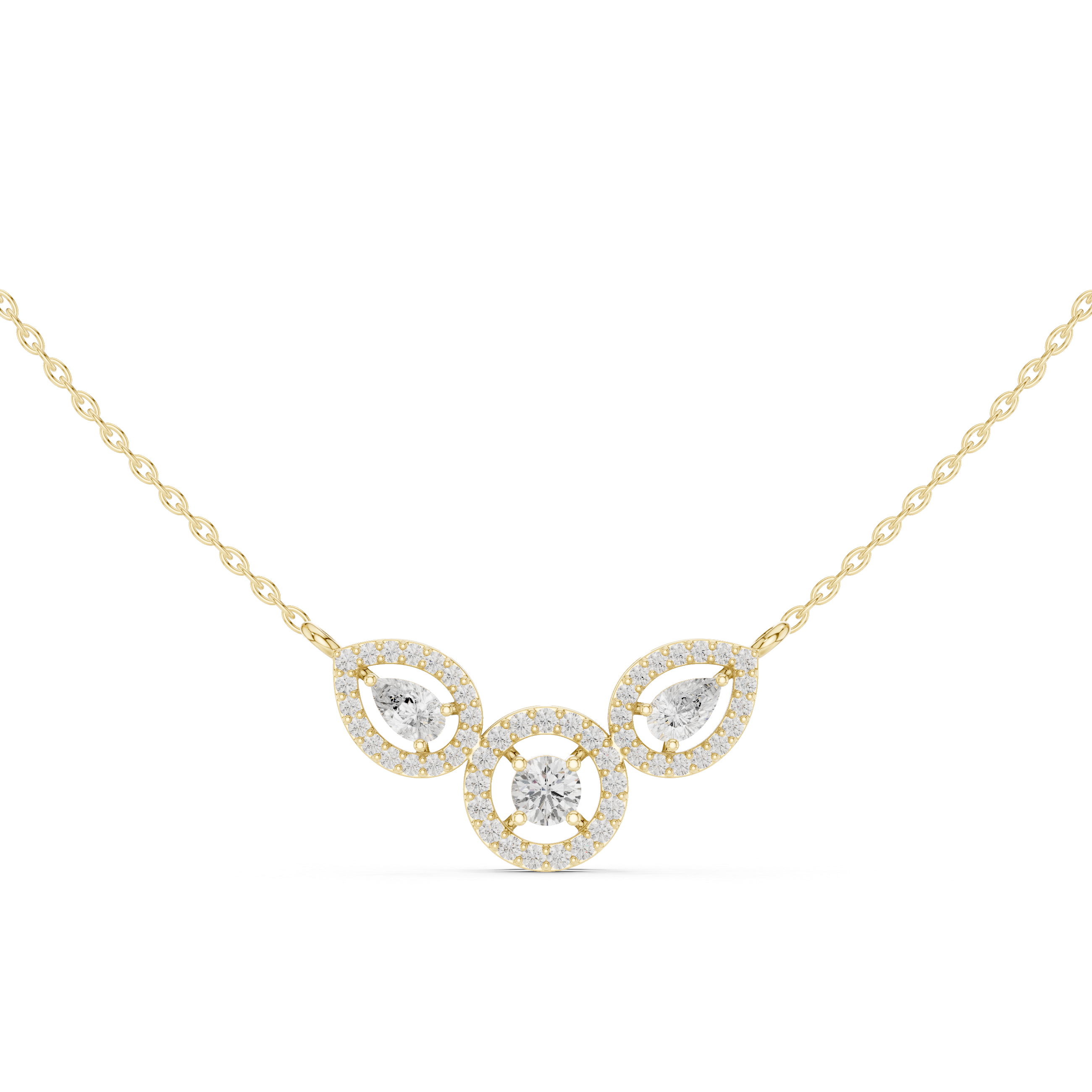 Triple Teardrop Diamond Cluster Pendant Necklace in Fine Gold