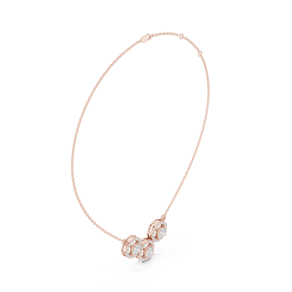 Luxury Three-Stone Diamond Halo Pendant Necklace in 14K Gold