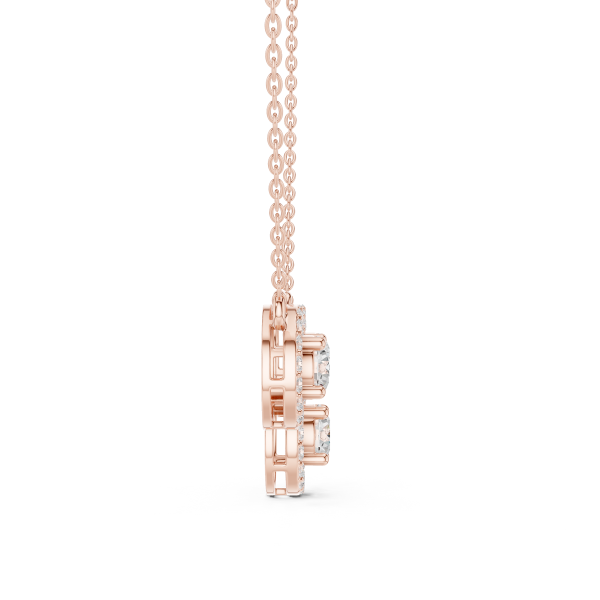 Luxury Three-Stone Diamond Halo Pendant Necklace in 14K Gold