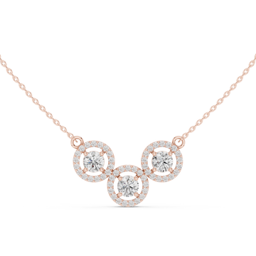 Luxury Three-Stone Diamond Halo Pendant Necklace in 14K Gold
