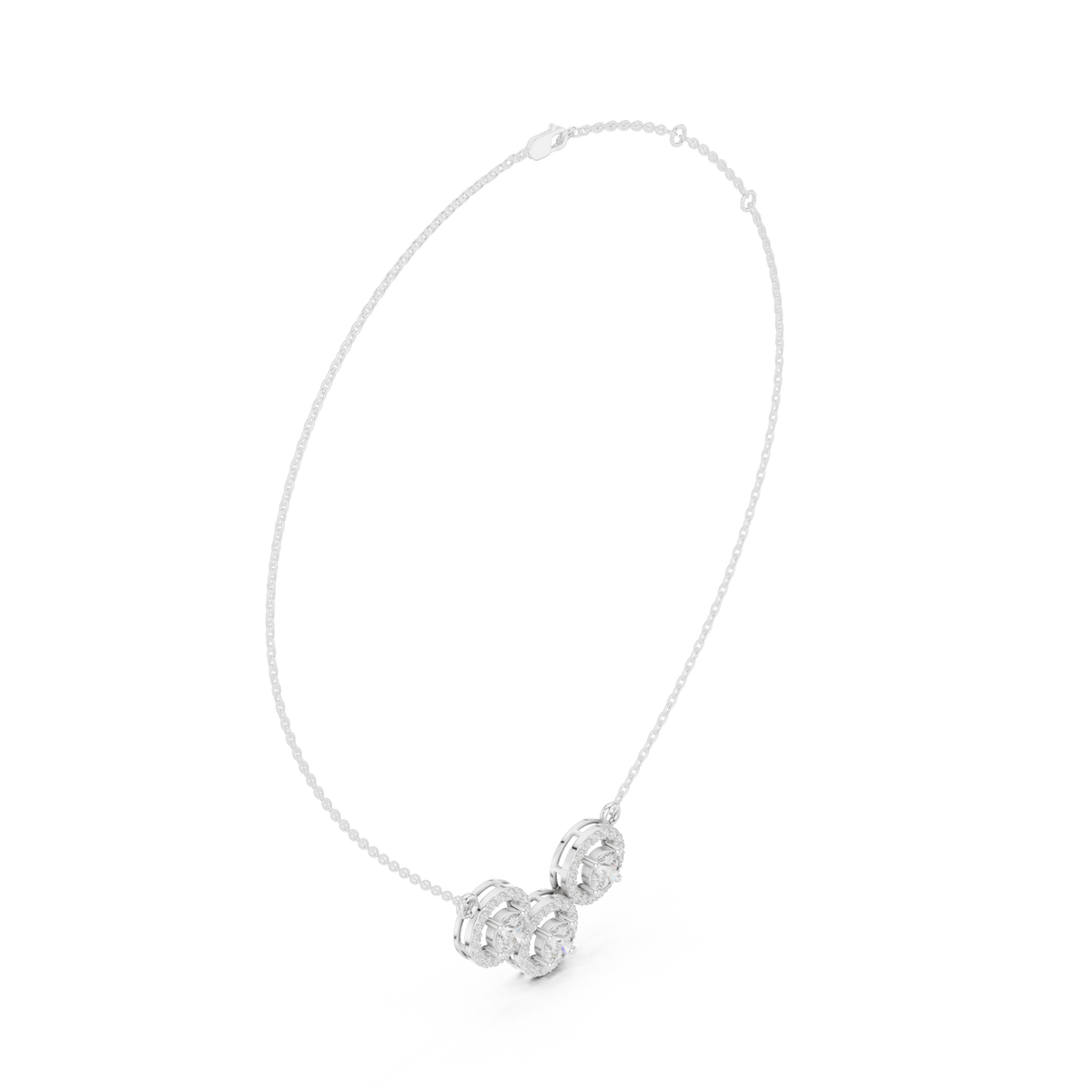 Luxury Three-Stone Diamond Halo Pendant Necklace in 14K Gold