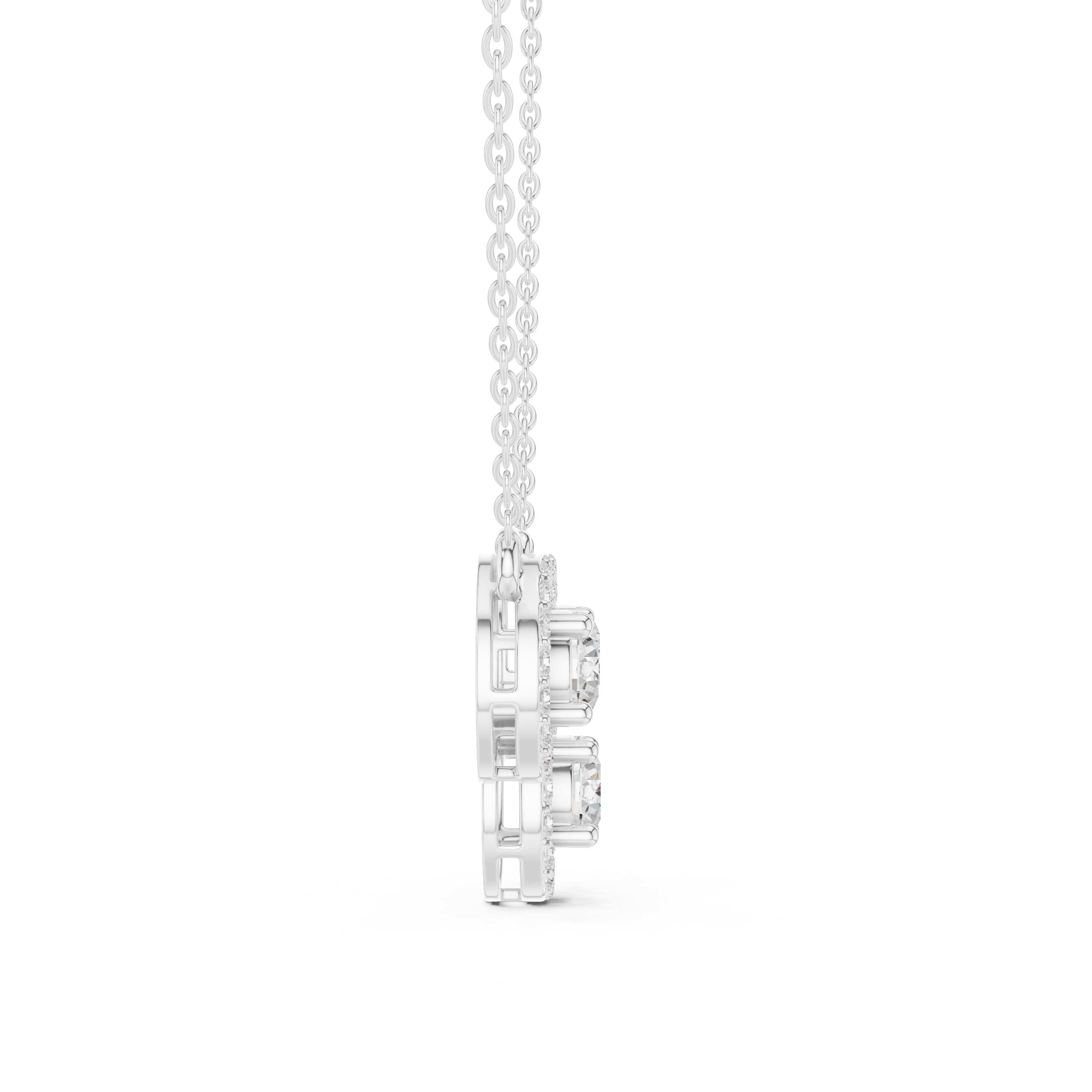 Luxury Three-Stone Diamond Halo Pendant Necklace in 14K Gold