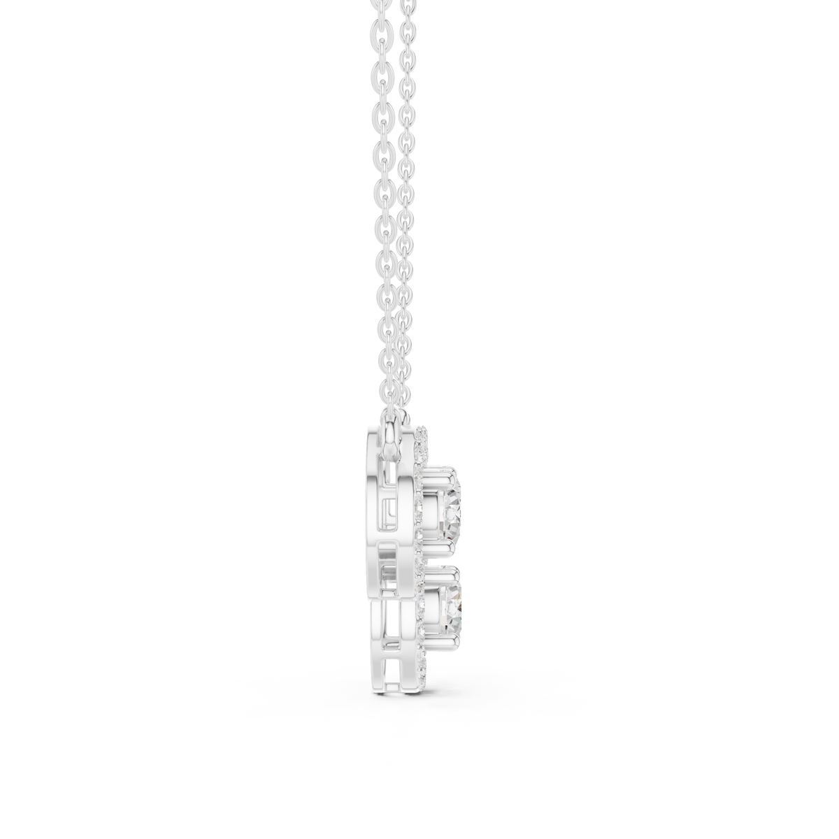 Luxury Three-Stone Diamond Halo Pendant Necklace in 14K Gold