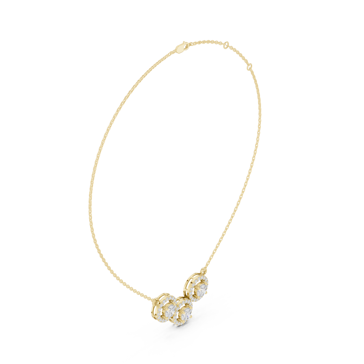 Luxury Three-Stone Diamond Halo Pendant Necklace in 14K Gold