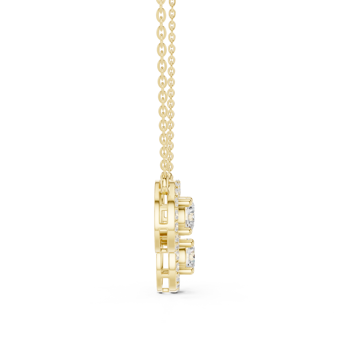 Luxury Three-Stone Diamond Halo Pendant Necklace in 14K Gold