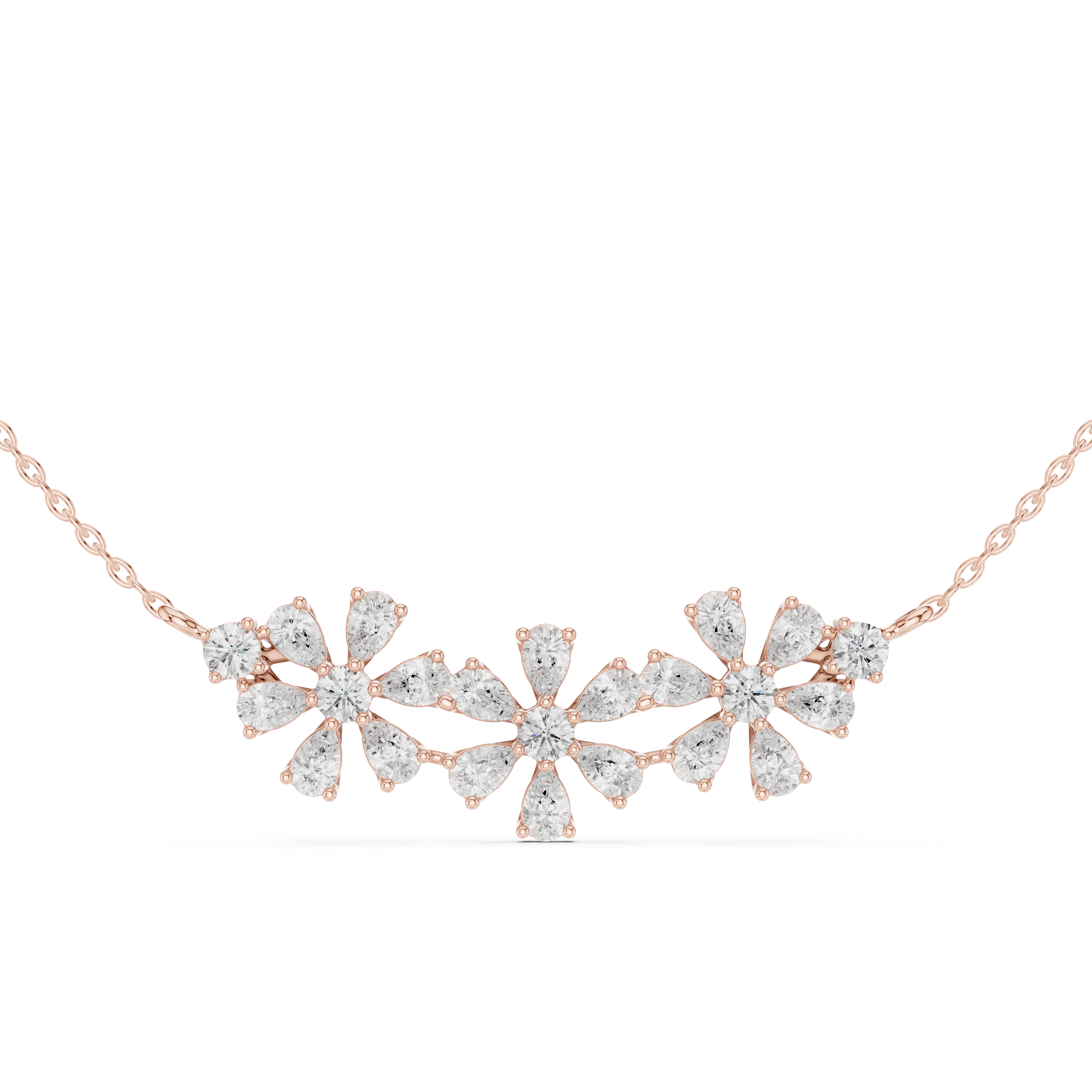 Luxury Pear-Cut Diamond Floral Pendant Necklace in 14K Gold
