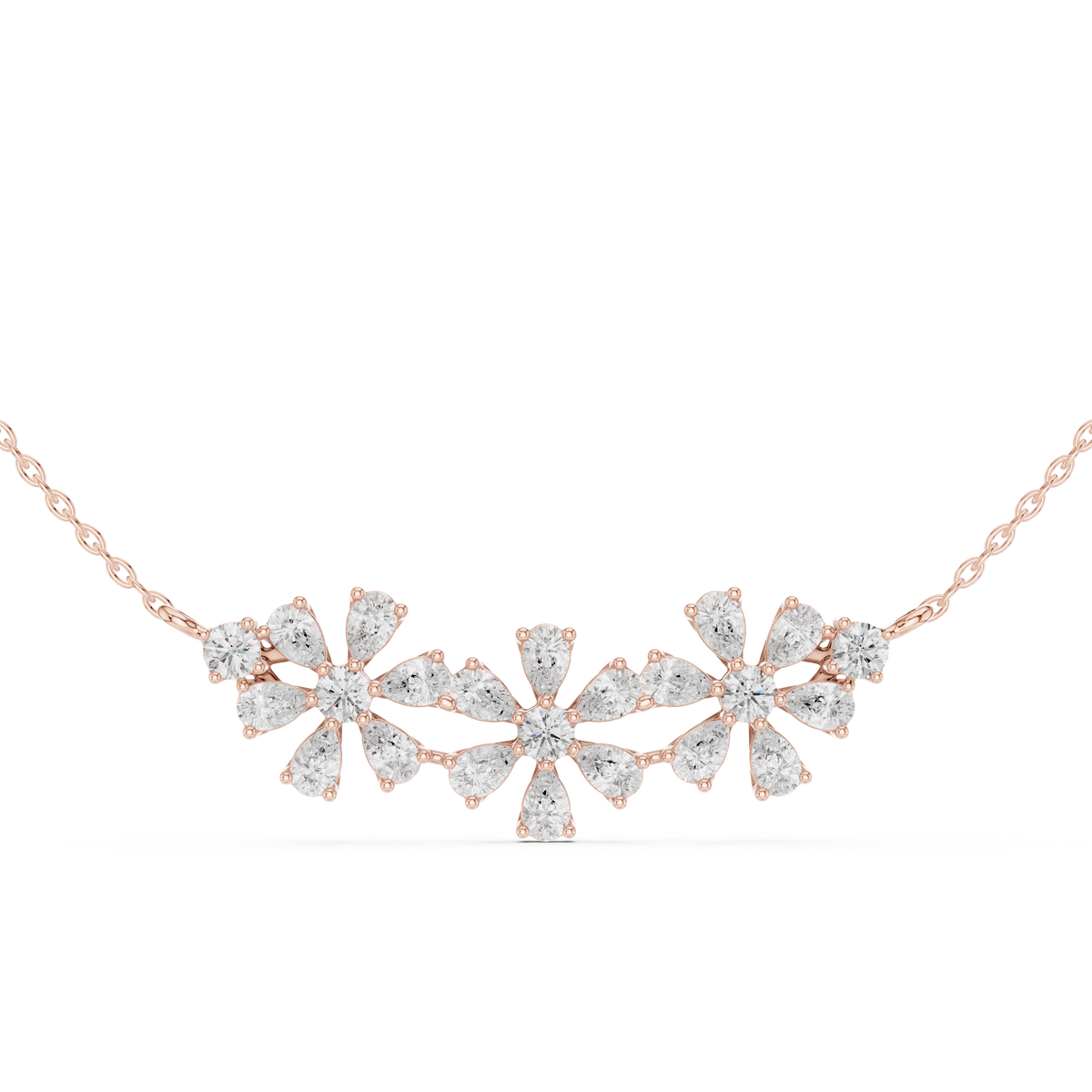 Luxury Pear-Cut Diamond Floral Pendant Necklace in 14K Gold