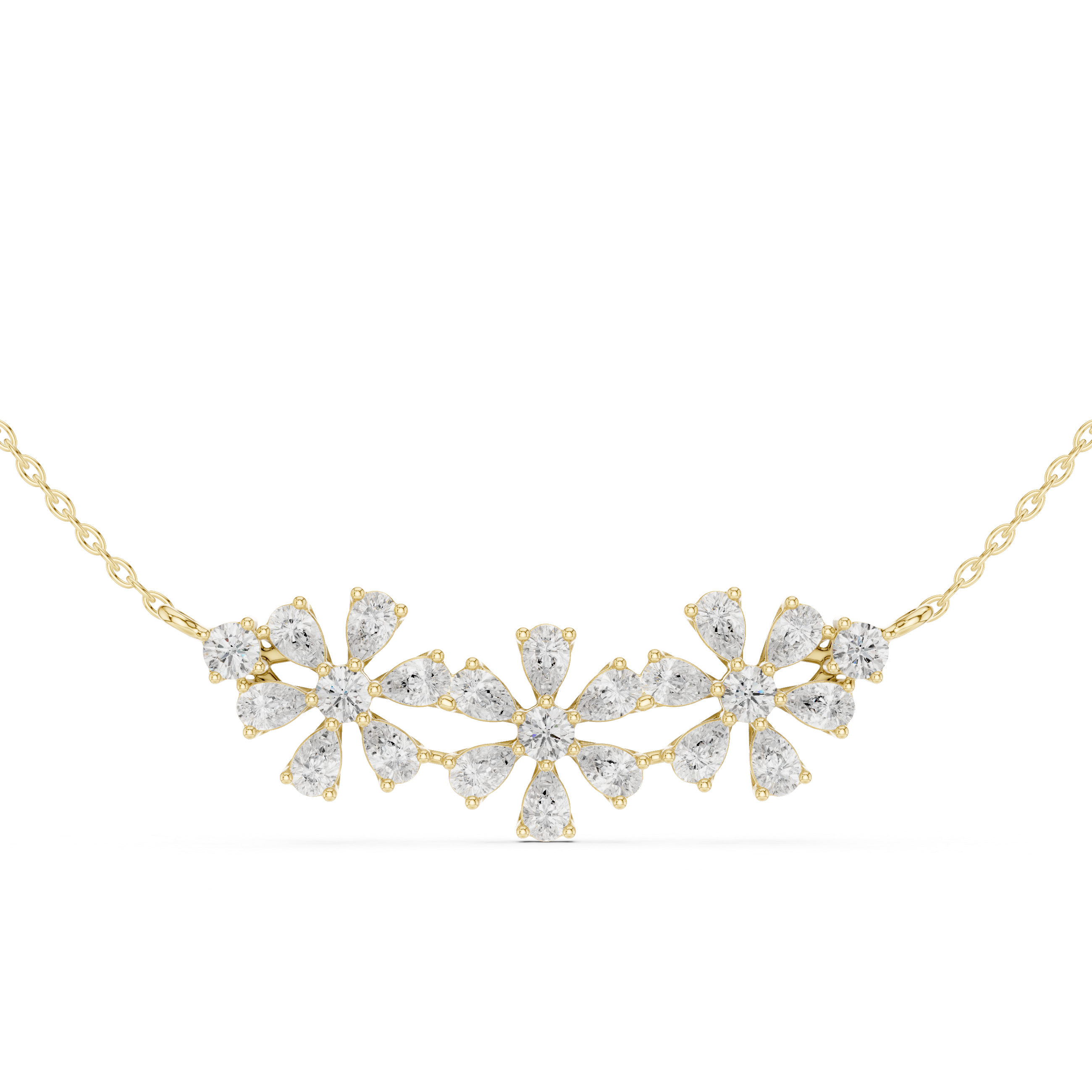 Luxury Pear-Cut Diamond Floral Pendant Necklace in 14K Gold