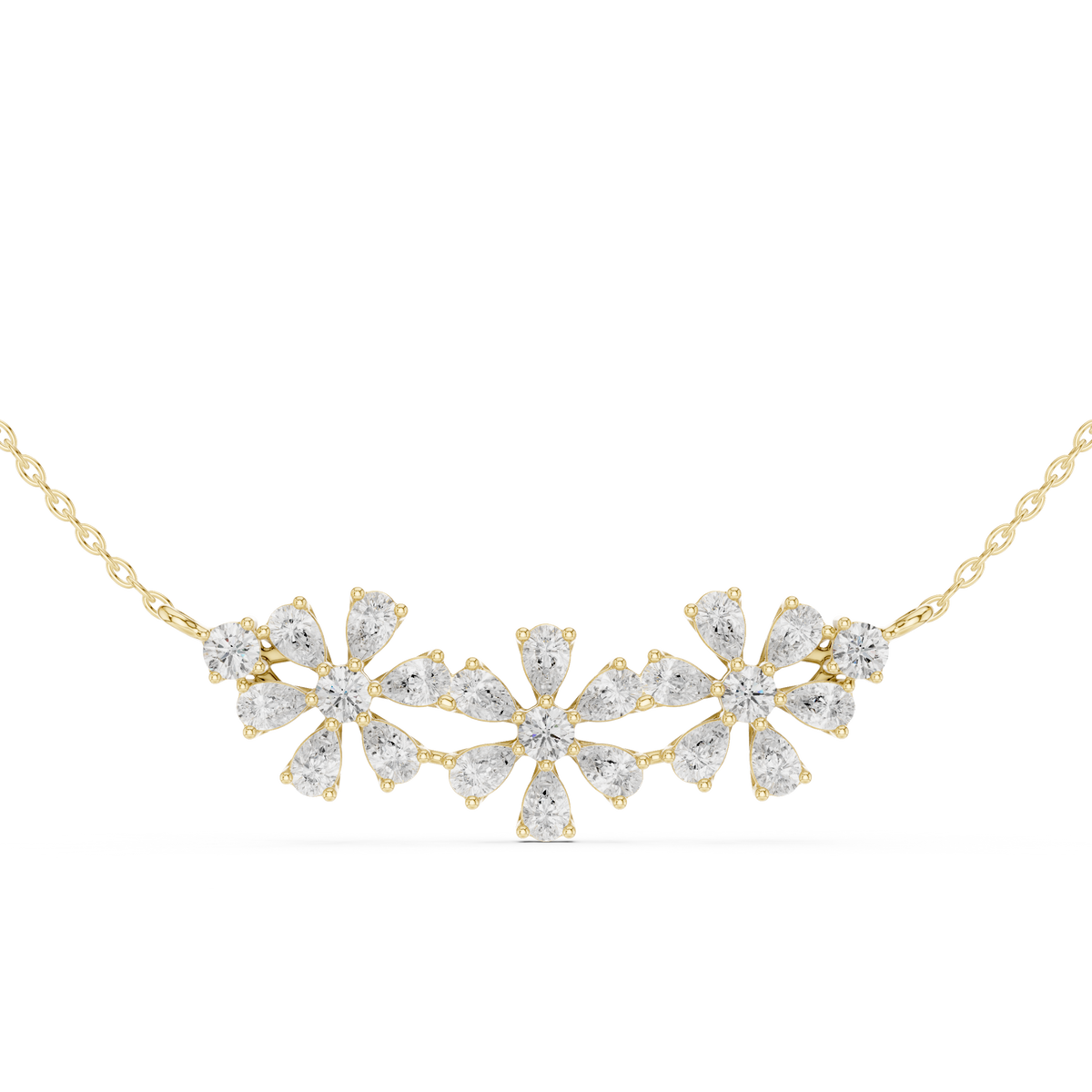 Luxury Pear-Cut Diamond Floral Pendant Necklace in 14K Gold