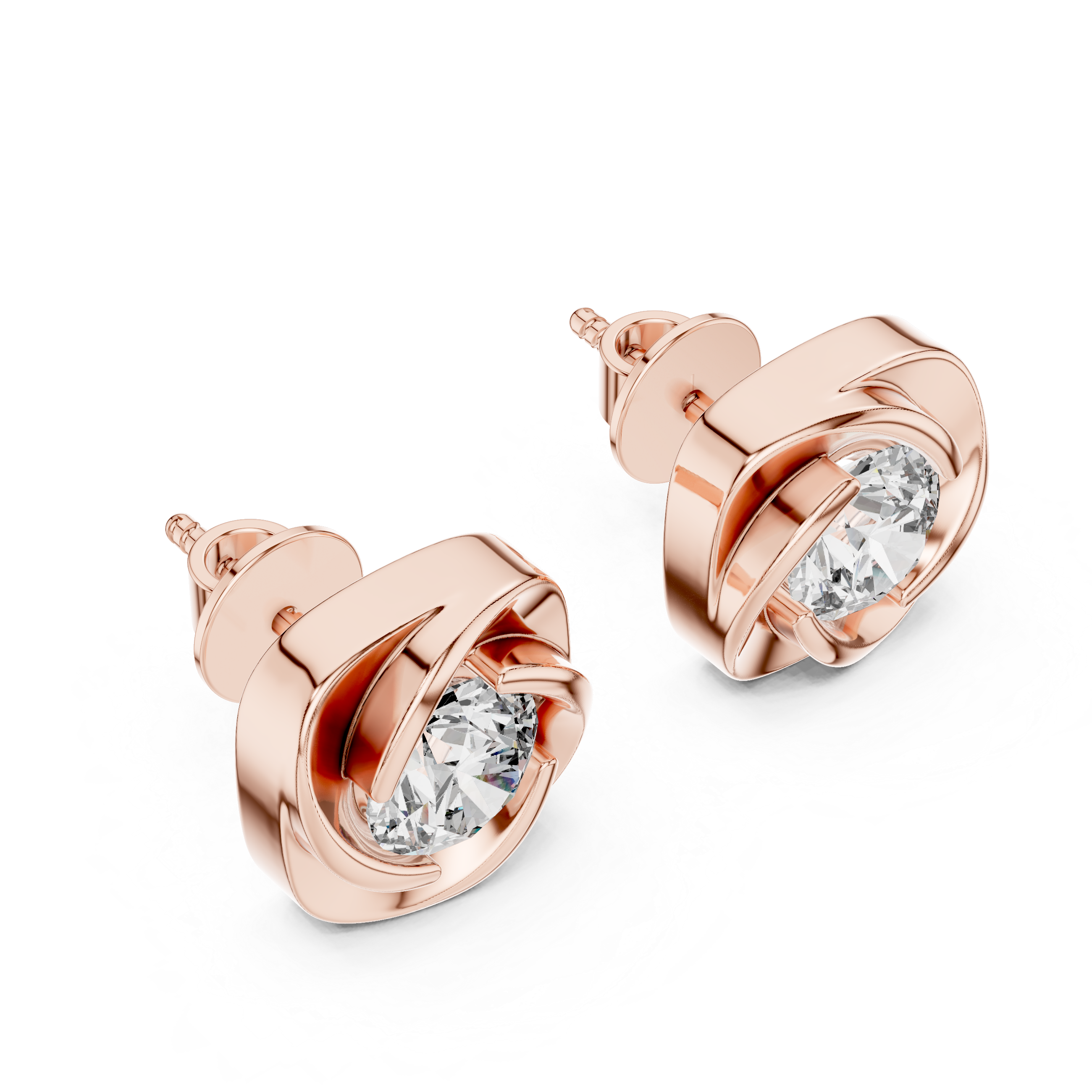 Round Brilliant Diamond Stud Earrings in 18K Gold