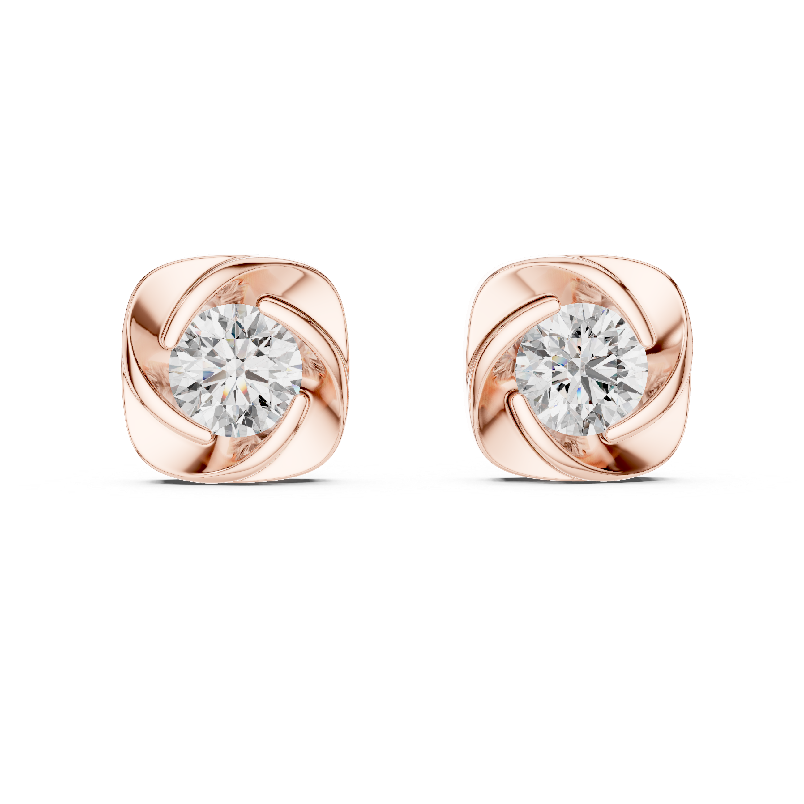 Round Brilliant Diamond Stud Earrings in 18K Gold