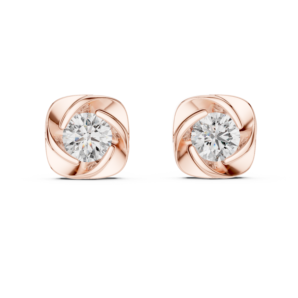 Round Brilliant Diamond Stud Earrings in 18K Gold