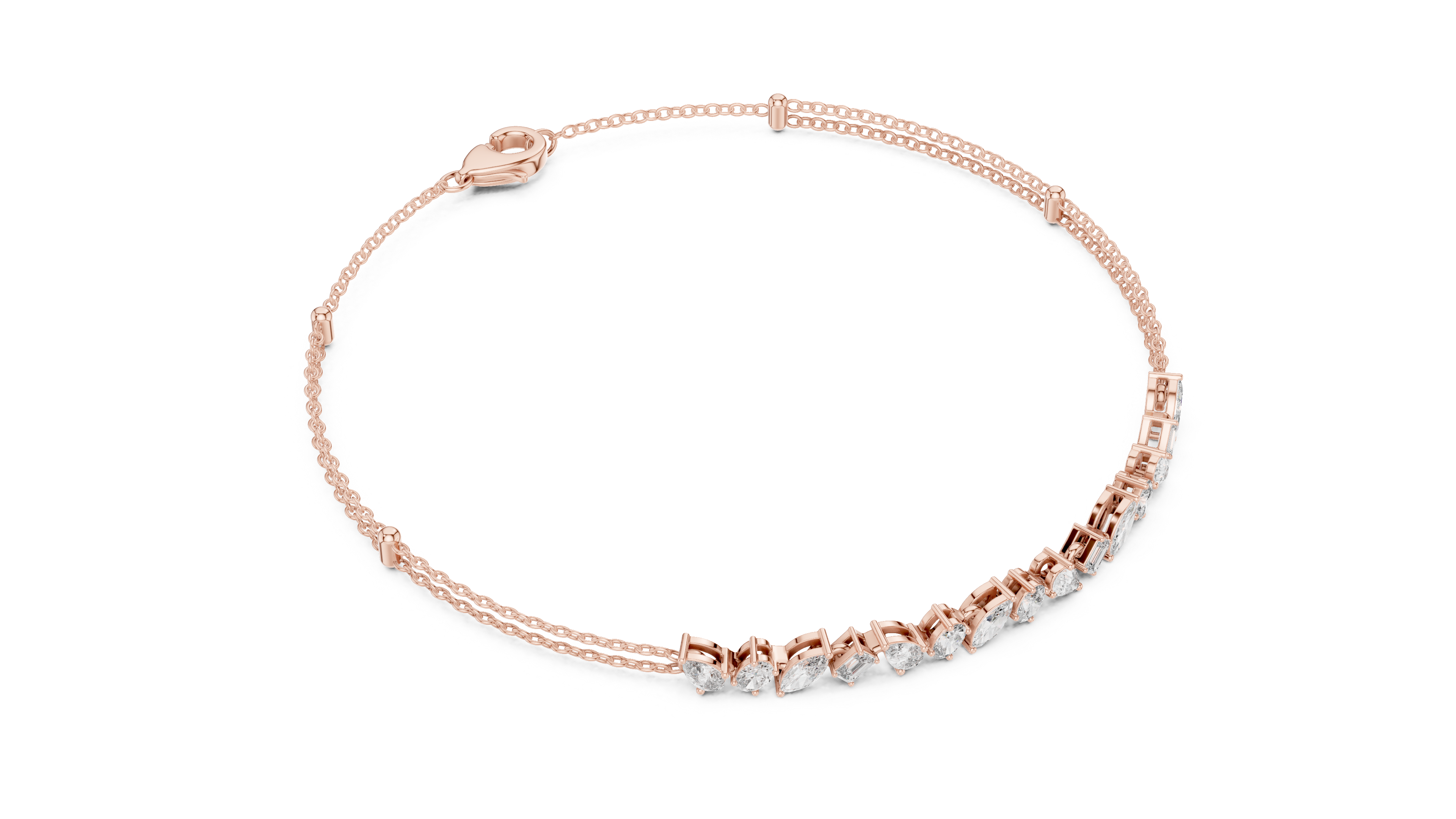 Luxury Multi-Shape Diamond Chain Bracelet in 14K Gold