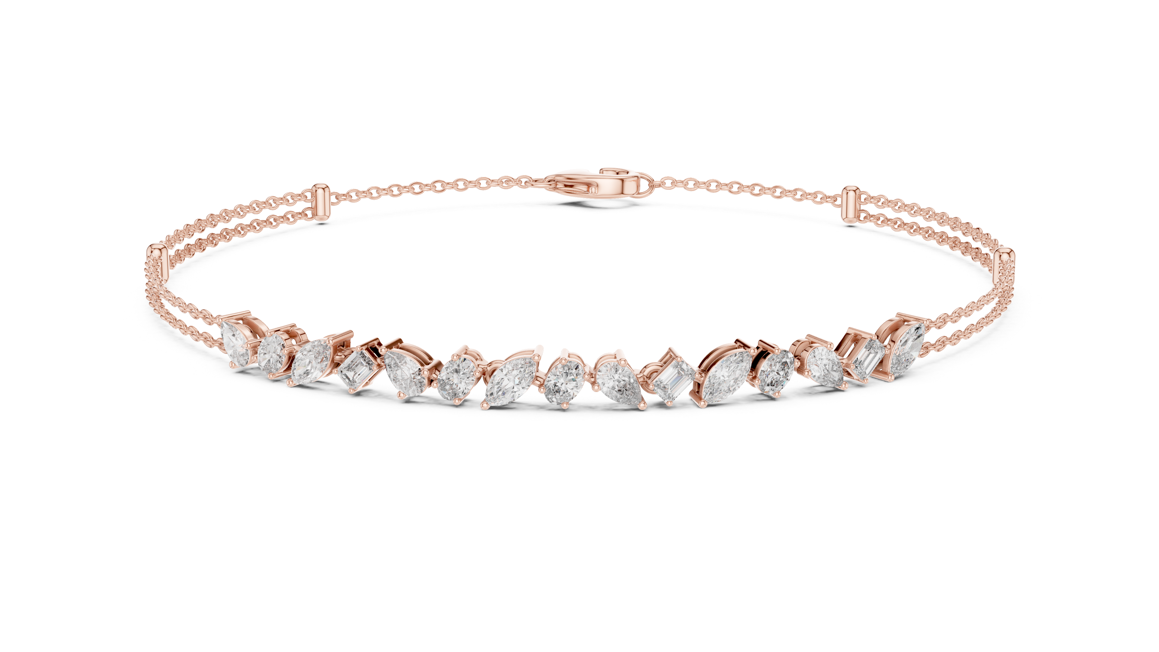 Luxury Multi-Shape Diamond Chain Bracelet in 14K Gold