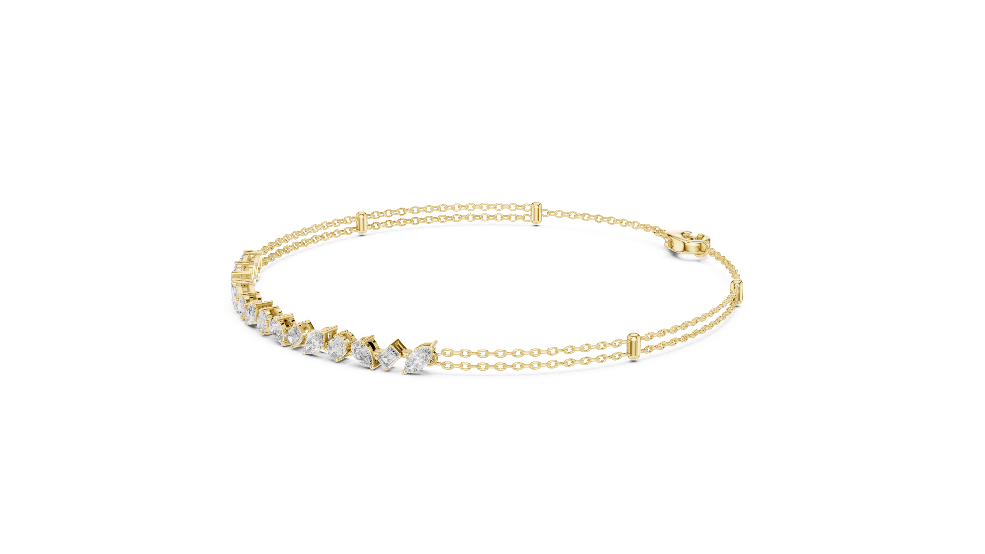 Luxury Multi-Shape Diamond Chain Bracelet in 14K Gold