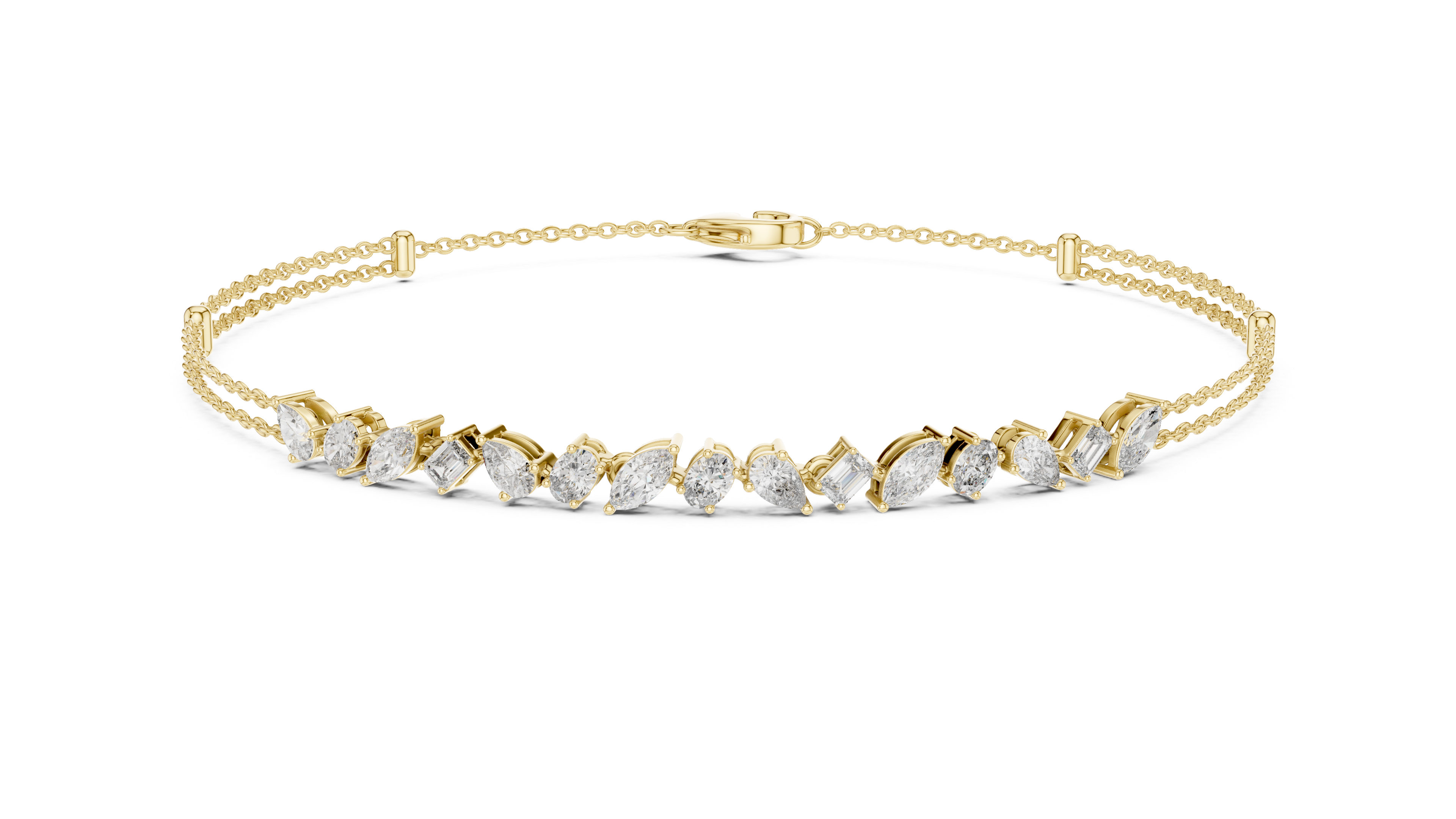 Luxury Multi-Shape Diamond Chain Bracelet in 14K Gold